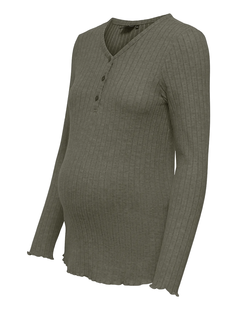 Only Maternity - OLMLOLA L/S V-NECK BTN RIB TOP JRS - smokey olive - 2