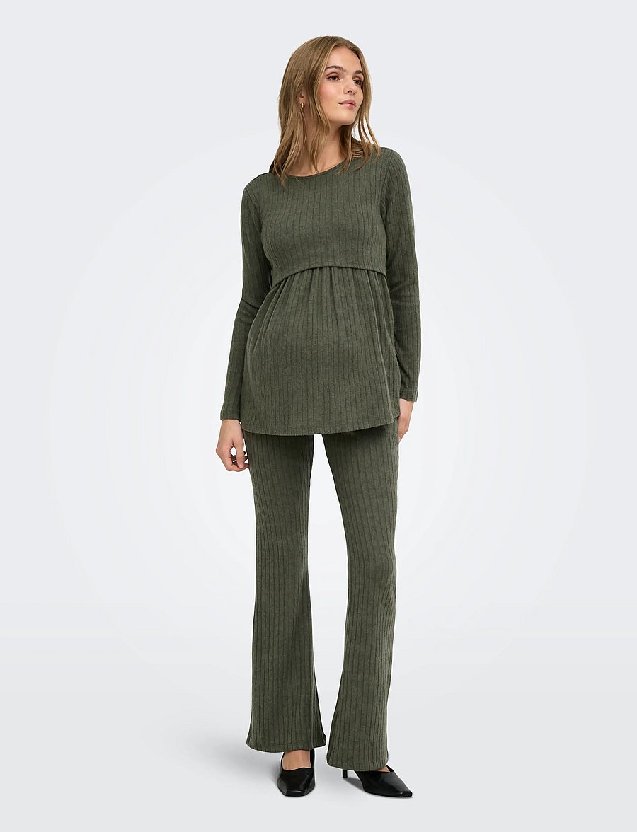 Only Maternity - OLMLOLA FLARED RIB PANT JRS - schlaghosen - smokey olive - 5