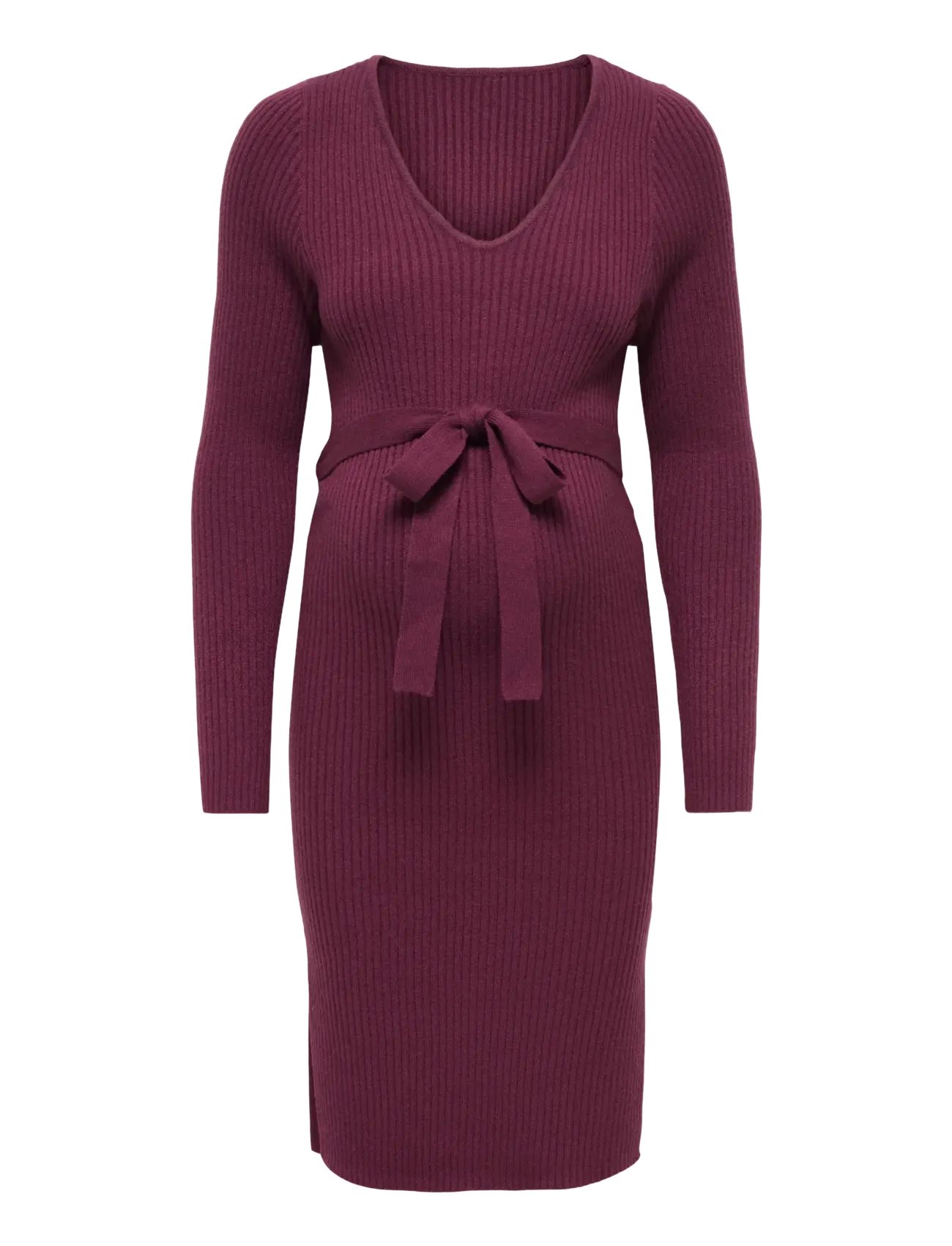Only Maternity OLMKATIA V-NECK MIDI BELT DRESS KNT - Tøj - FIG / burgundy