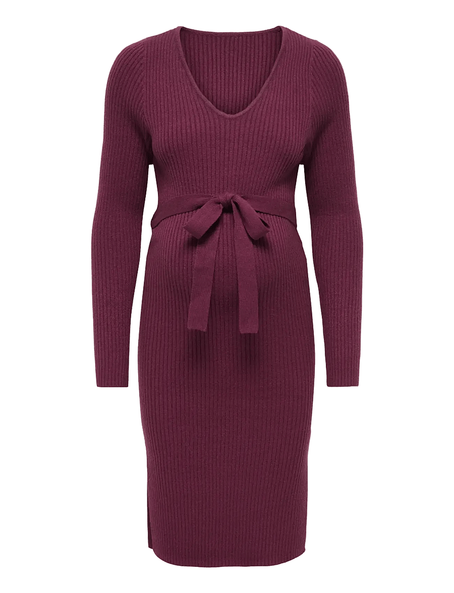 Only Maternity - OLMKATIA V-NECK MIDI BELT DRESS KNT - strikkjoler - fig - 0
