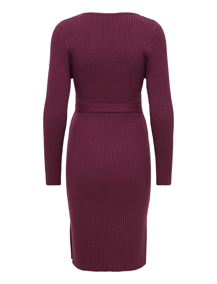 Only Maternity - OLMKATIA V-NECK MIDI BELT DRESS KNT - strikkjoler - fig - 1