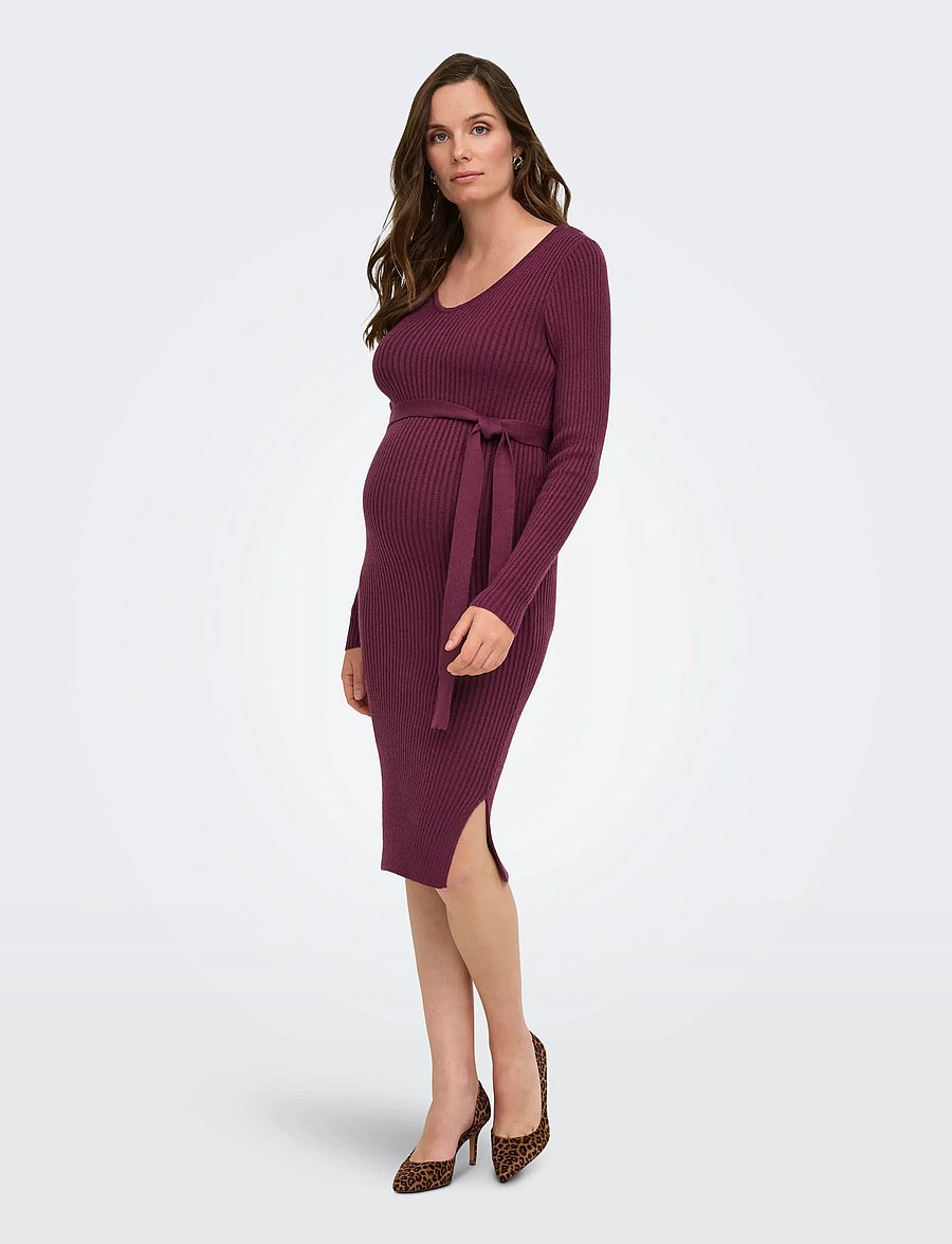 Only Maternity - OLMKATIA V-NECK MIDI BELT DRESS KNT - strickkleider - fig - 0
