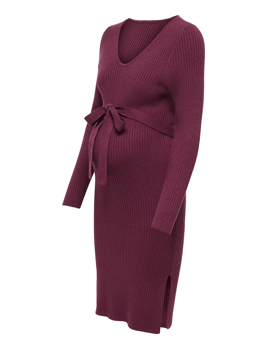 Only Maternity - OLMKATIA V-NECK MIDI BELT DRESS KNT - strikkjoler - fig - 2