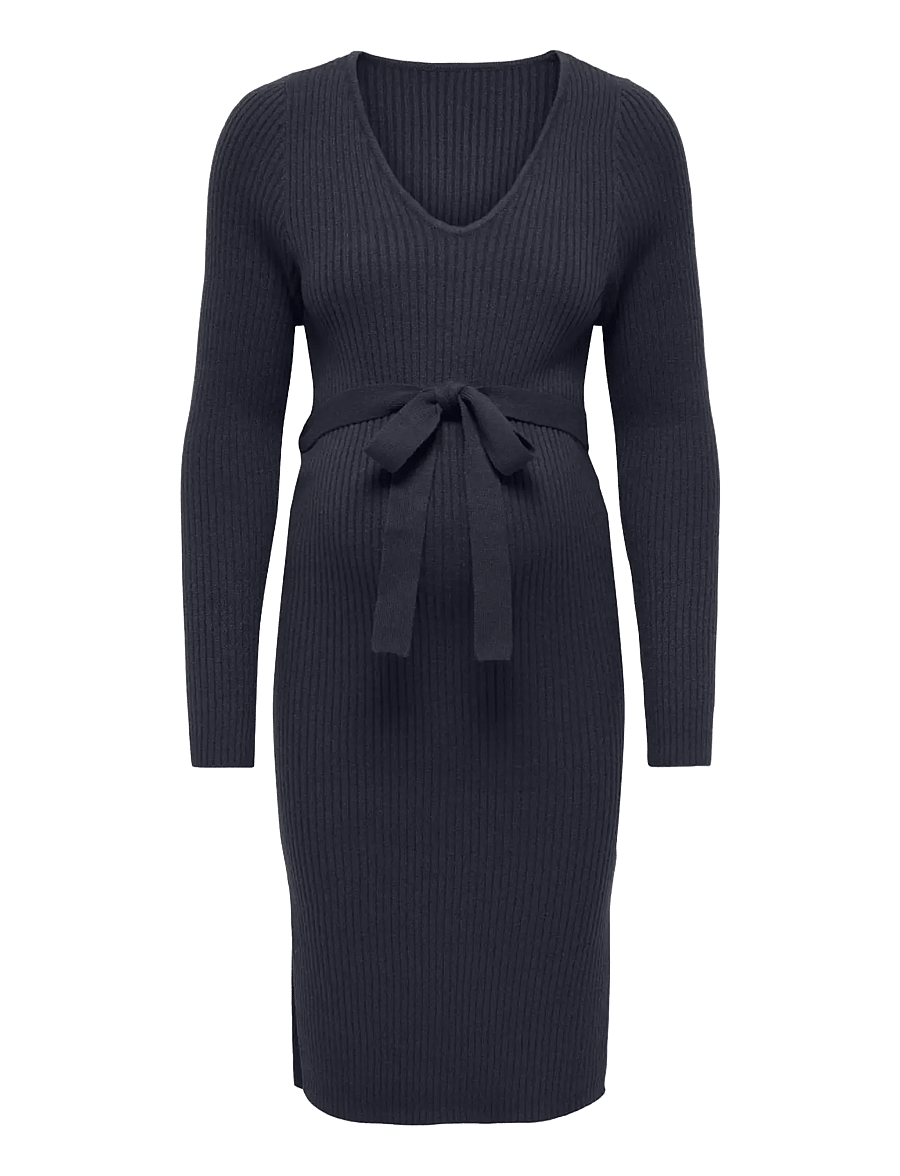 Only Maternity - OLMKATIA V-NECK MIDI BELT DRESS KNT - stickade klänningar - night sky - 0