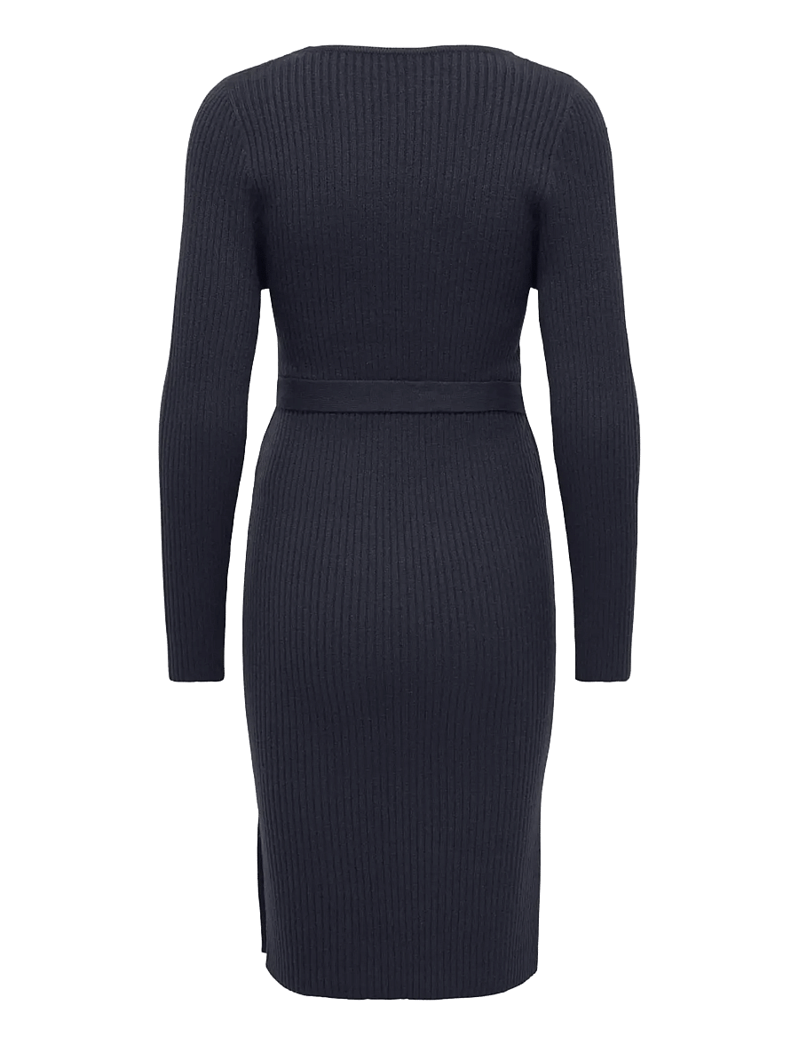 Only Maternity - OLMKATIA V-NECK MIDI BELT DRESS KNT - stickade klänningar - night sky - 1