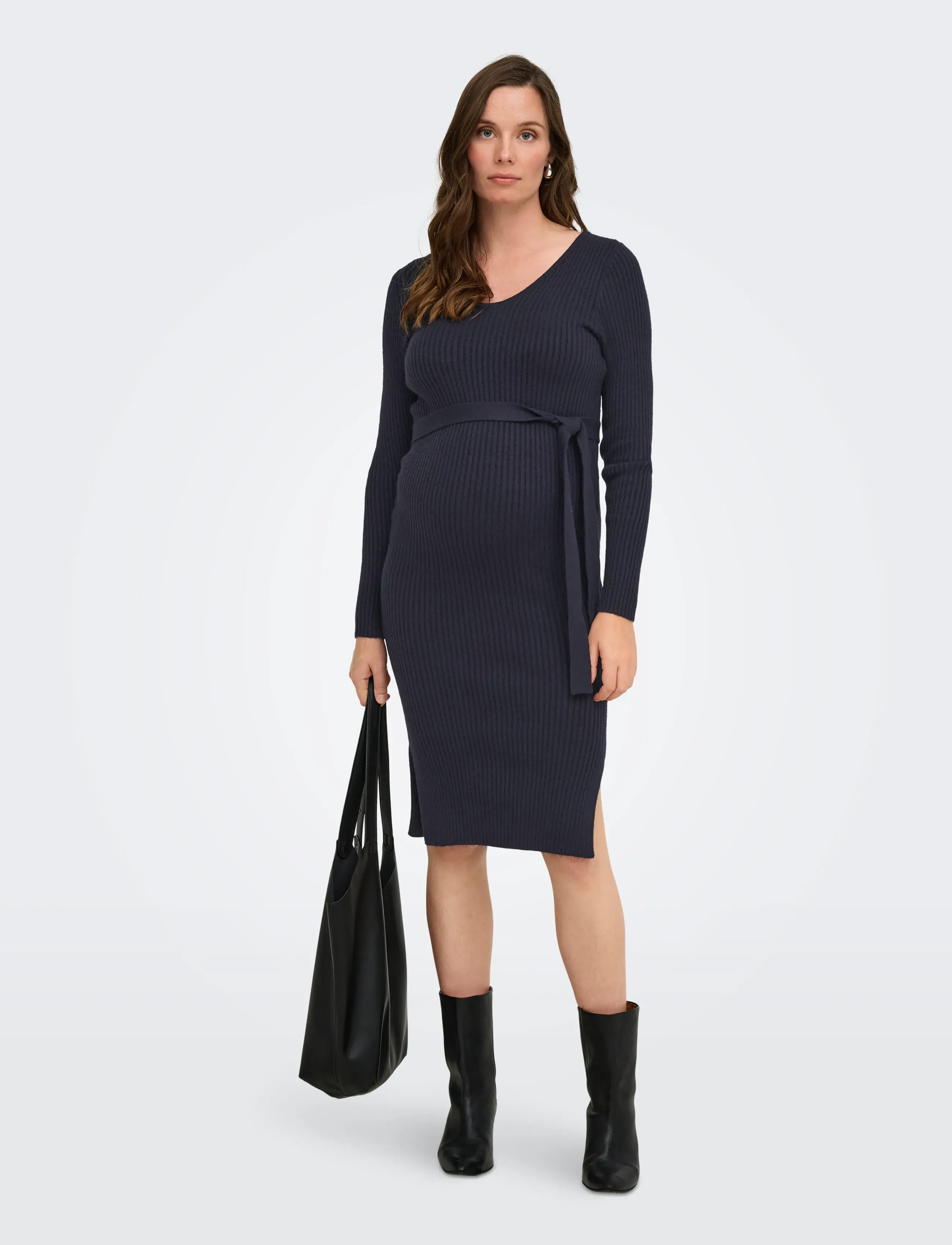 Only Maternity - OLMKATIA V-NECK MIDI BELT DRESS KNT - laveste priser - night sky - 5