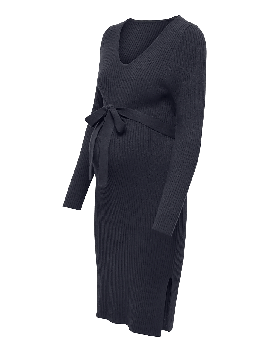 Only Maternity - OLMKATIA V-NECK MIDI BELT DRESS KNT - stickade klänningar - night sky - 2