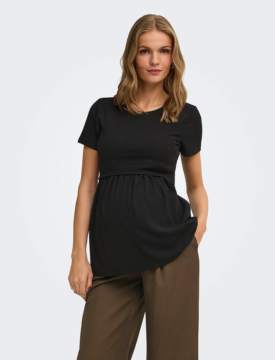 Only Maternity - OLMMALAYA BASE SS O-NECK NURSING TOP JRS - hauts - black - 0