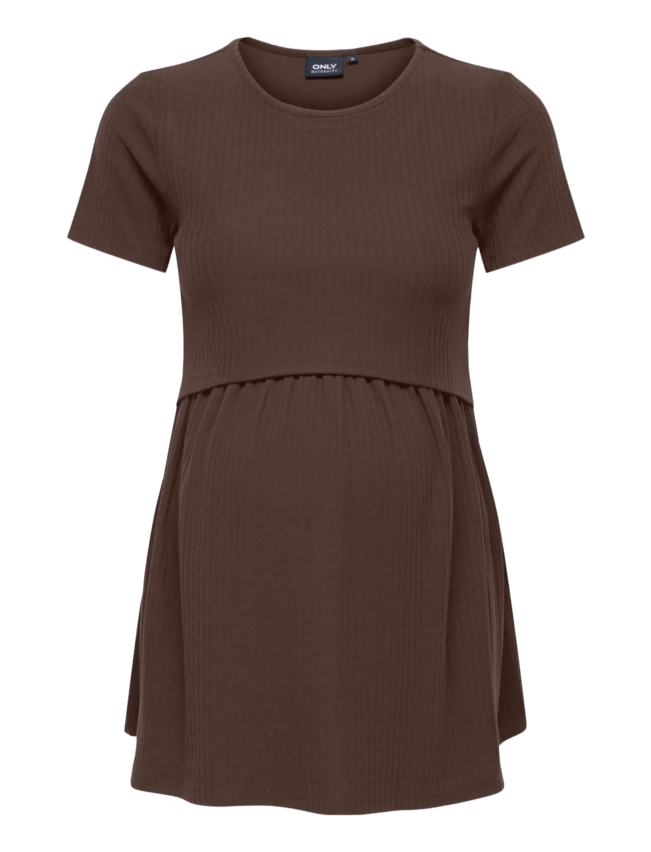 Only Maternity Olmmalaya Base Ss O-Neck Nursing Top Jrs, Kvinder, Ribbet Kortærmet Ammetop, Brun, Str: L
