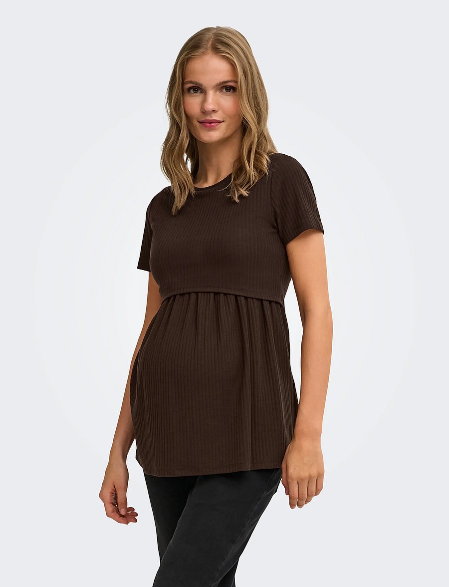 Only Maternity - OLMMALAYA BASE SS O-NECK NURSING TOP JRS - oberteile - bracken - 0