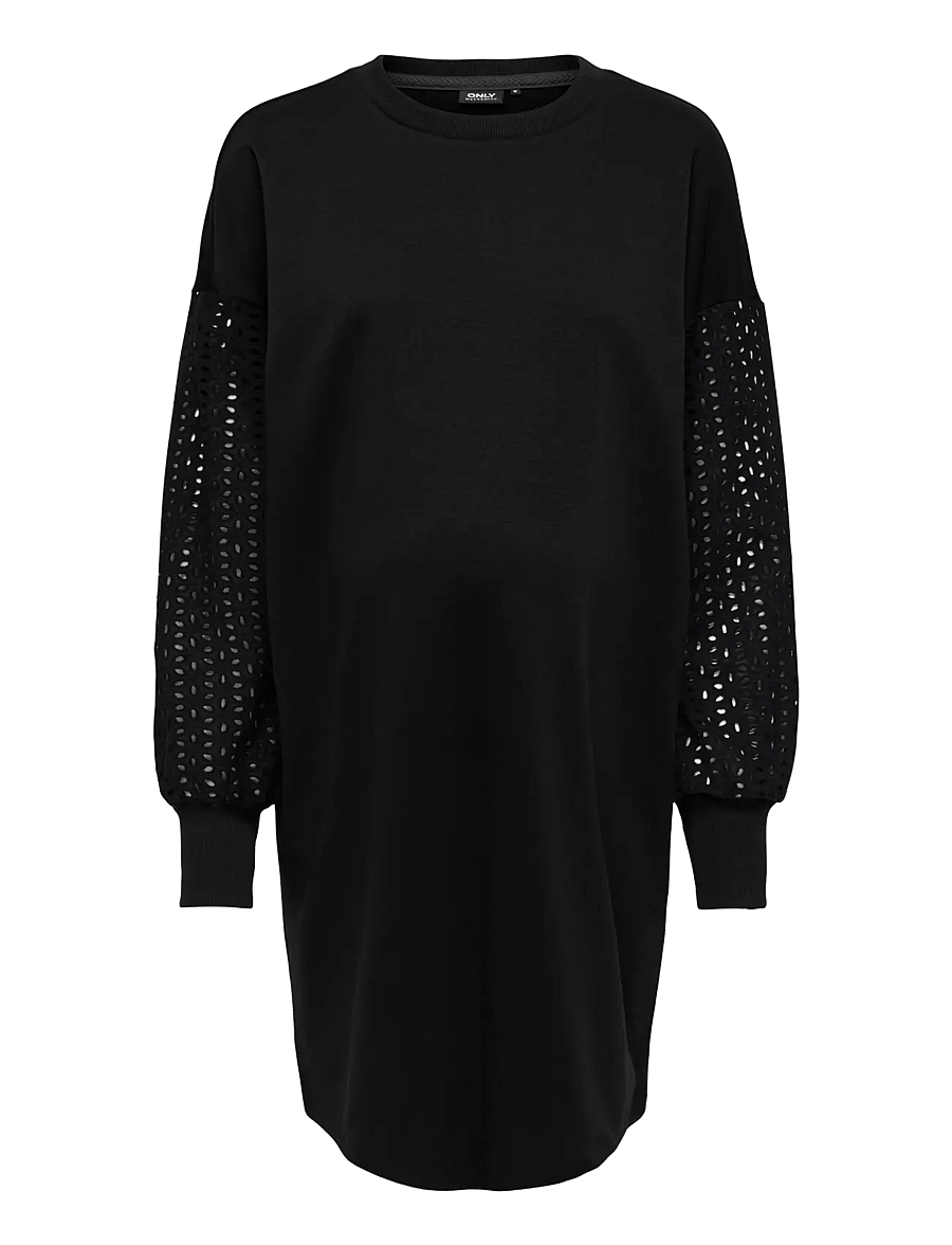 Only Maternity - OLMDONNA L/S MIX O-NECK MINI DRESS JRS - black - 0