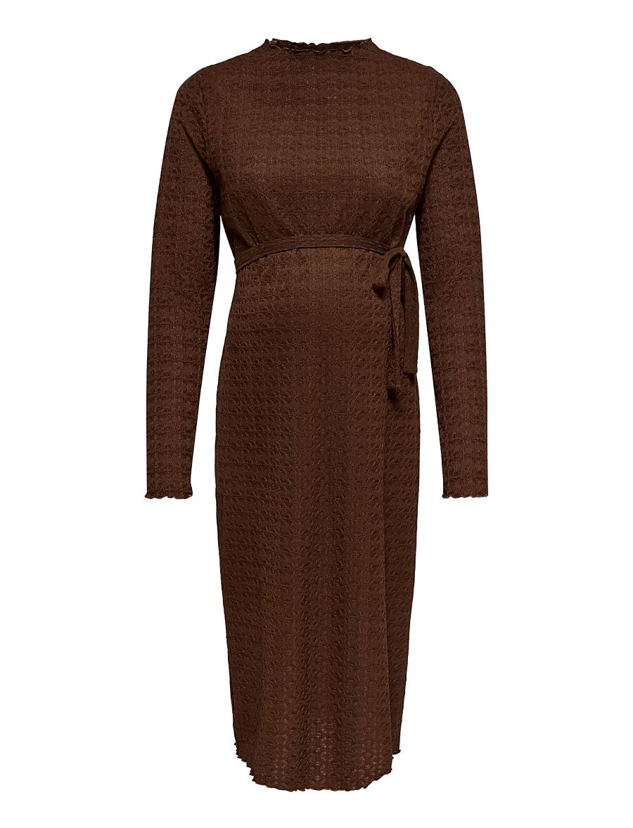 Only Maternity - OLMNOMI LS HIGHNECK MIDAXI BELT DRESS JR - midikleidid - chocolate fondant - 0