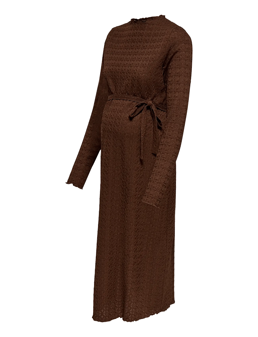 Only Maternity - OLMNOMI LS HIGHNECK MIDAXI BELT DRESS JR - midikleidid - chocolate fondant - 2