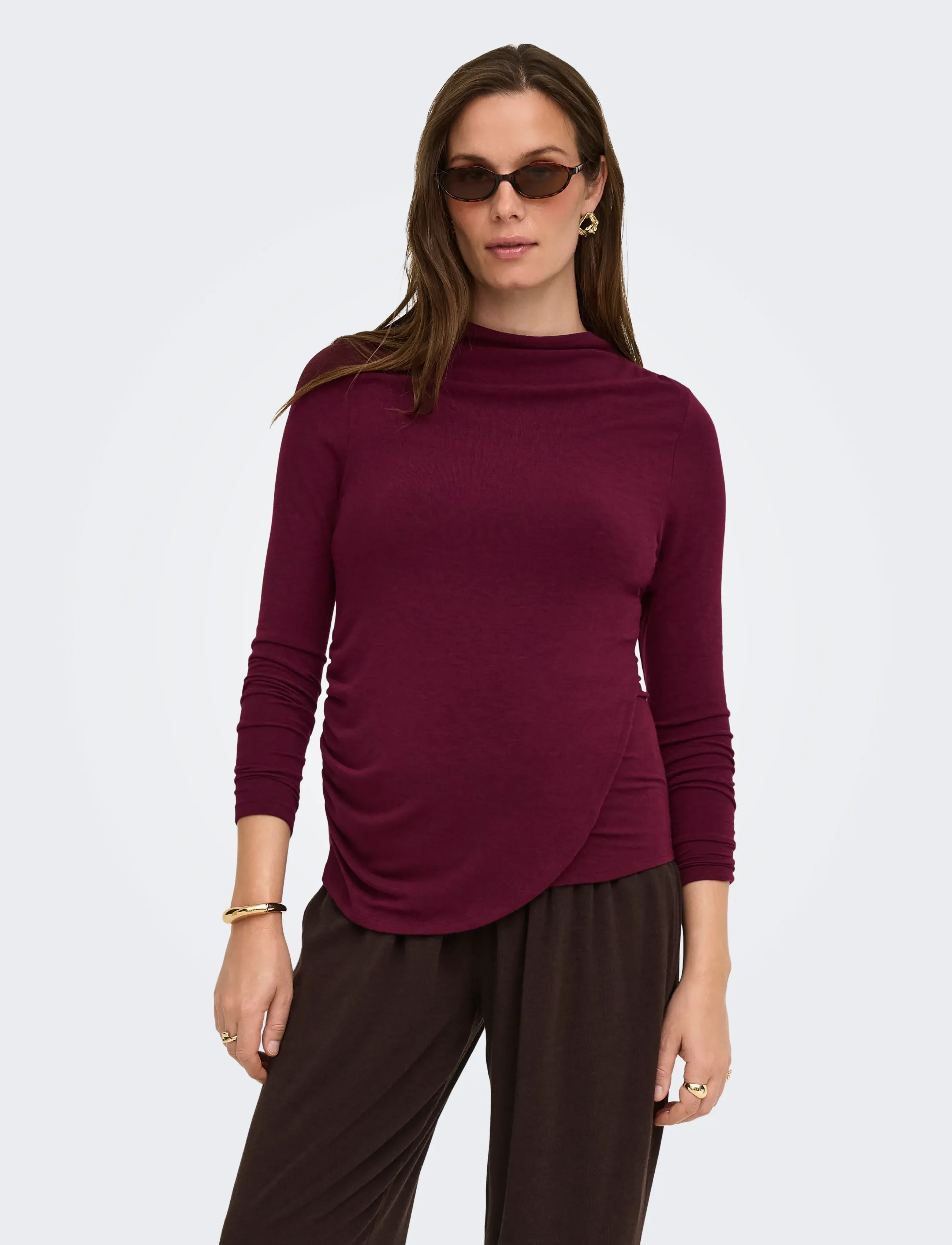 Only Maternity - OLMLAMOUR L/S RUCHING NURSING TOP JRS - efterårstøj - winetasting - 0