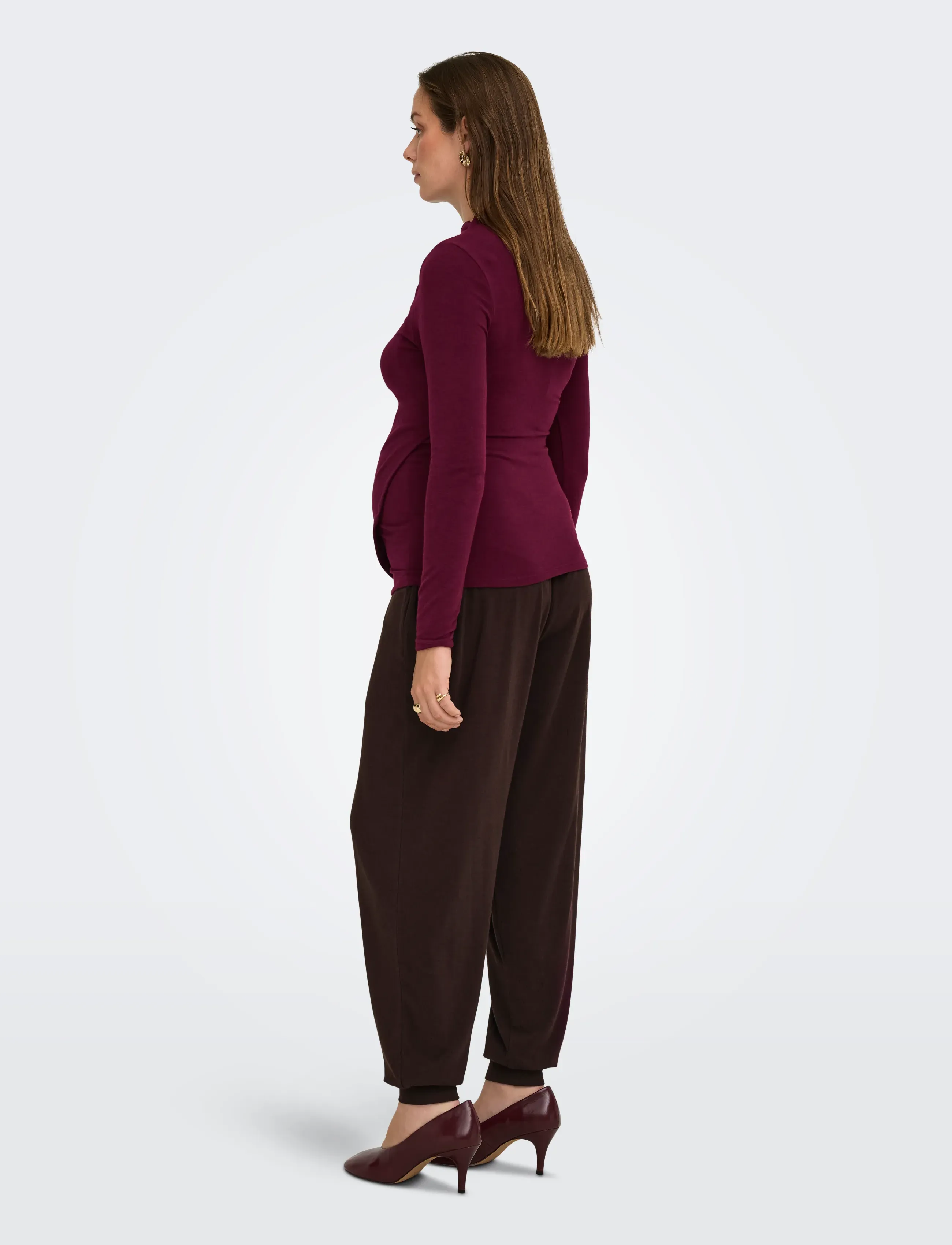 Only Maternity - OLMLAMOUR L/S RUCHING NURSING TOP JRS - efterårstøj - winetasting - 5