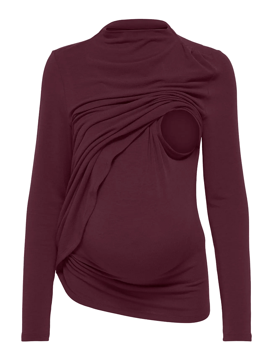 Only Maternity - OLMLAMOUR L/S RUCHING NURSING TOP JRS - winetasting - 3