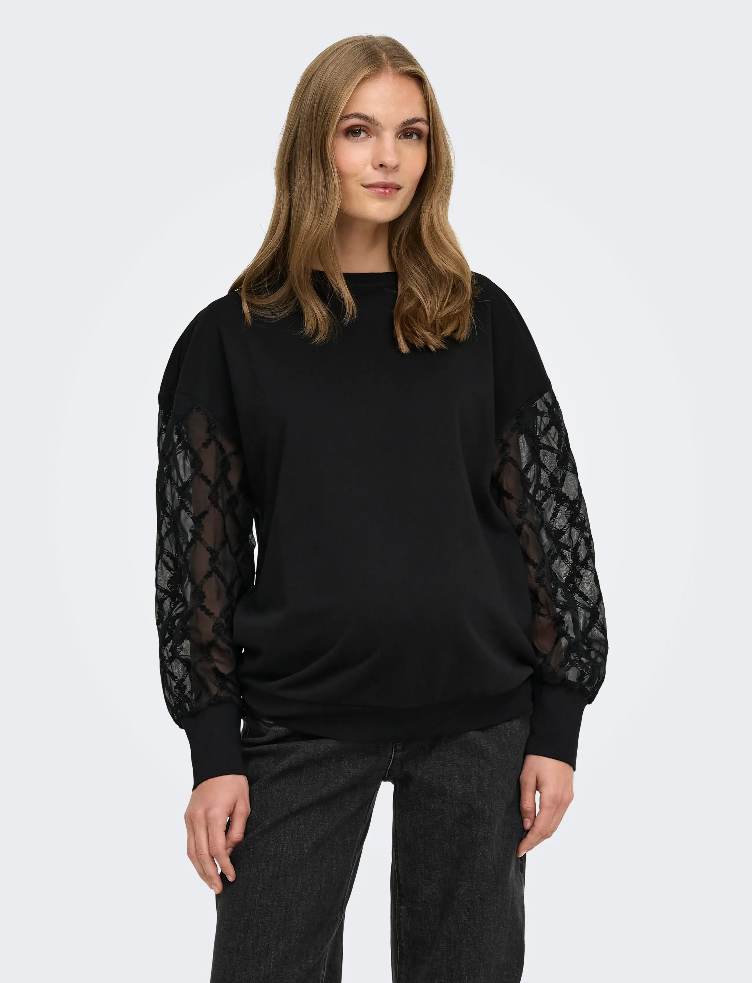 Only Maternity - OLMNOMI L/S O-NECK MIX SWT JRS - tops - black - 0