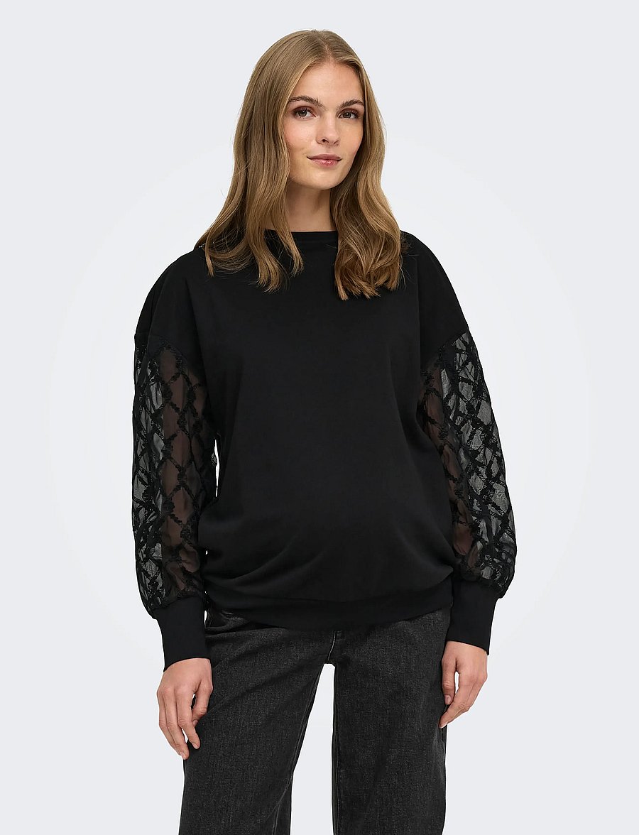 Only Maternity - OLMNOMI L/S O-NECK MIX SWT JRS - tops - black - 0