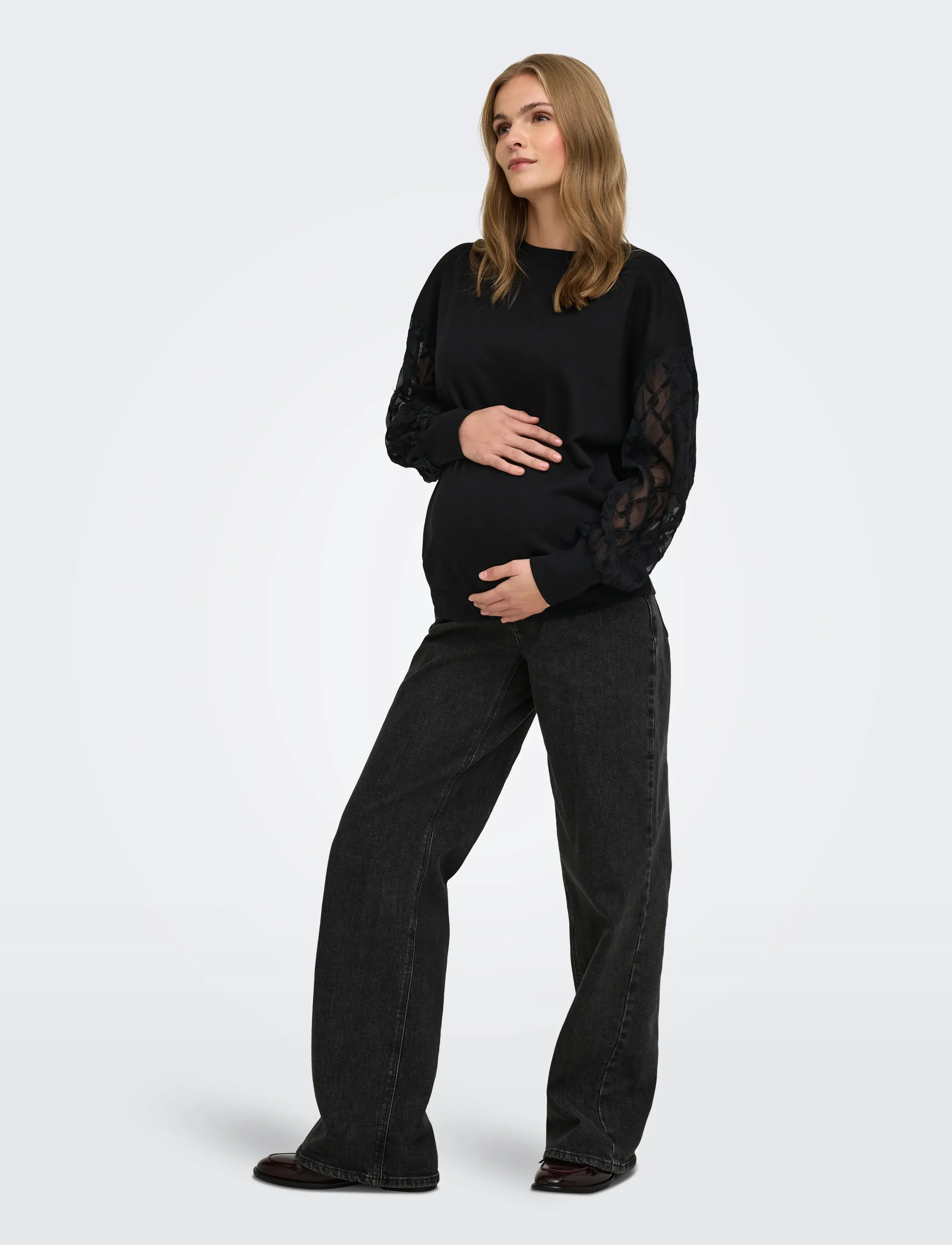 Only Maternity - OLMNOMI L/S O-NECK MIX SWT JRS - tops - black - 5