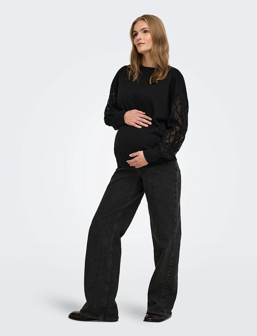 Only Maternity - OLMNOMI L/S O-NECK MIX SWT JRS - tops - black - 5