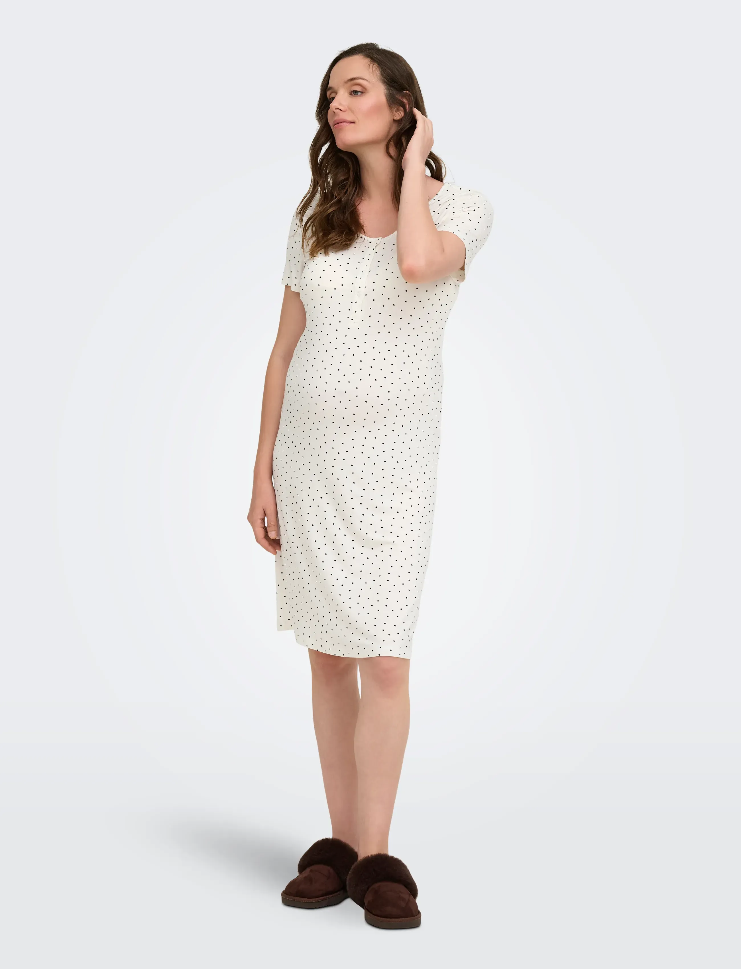 Only Maternity - OLMNINA SS ONECK PLACKET MIDI DRESS JRS - t-shirtkjoler - cloud dancer - 5