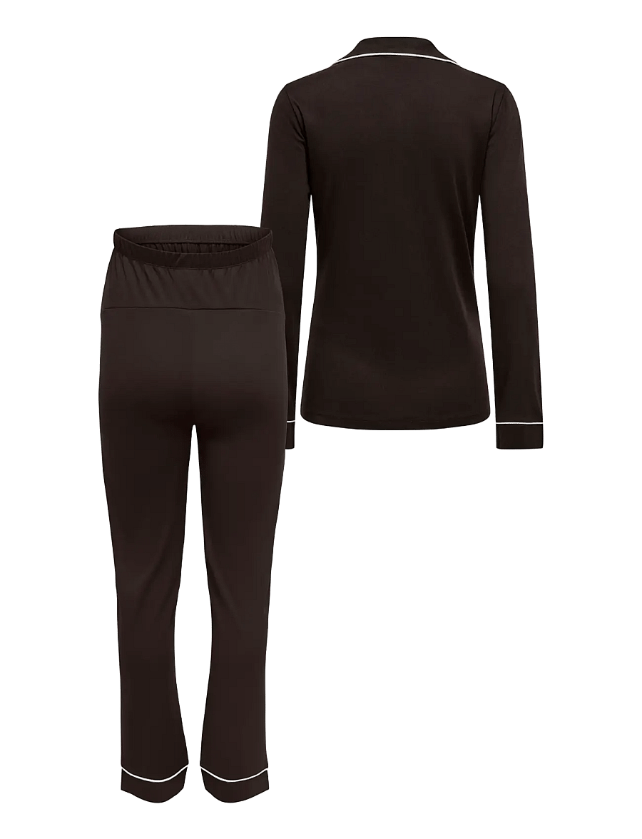 Only Maternity - OLMHANNA LS PIPING SHIRT/HW PANT SET JR - kodu- ja ööriided - chocolate plum - 1