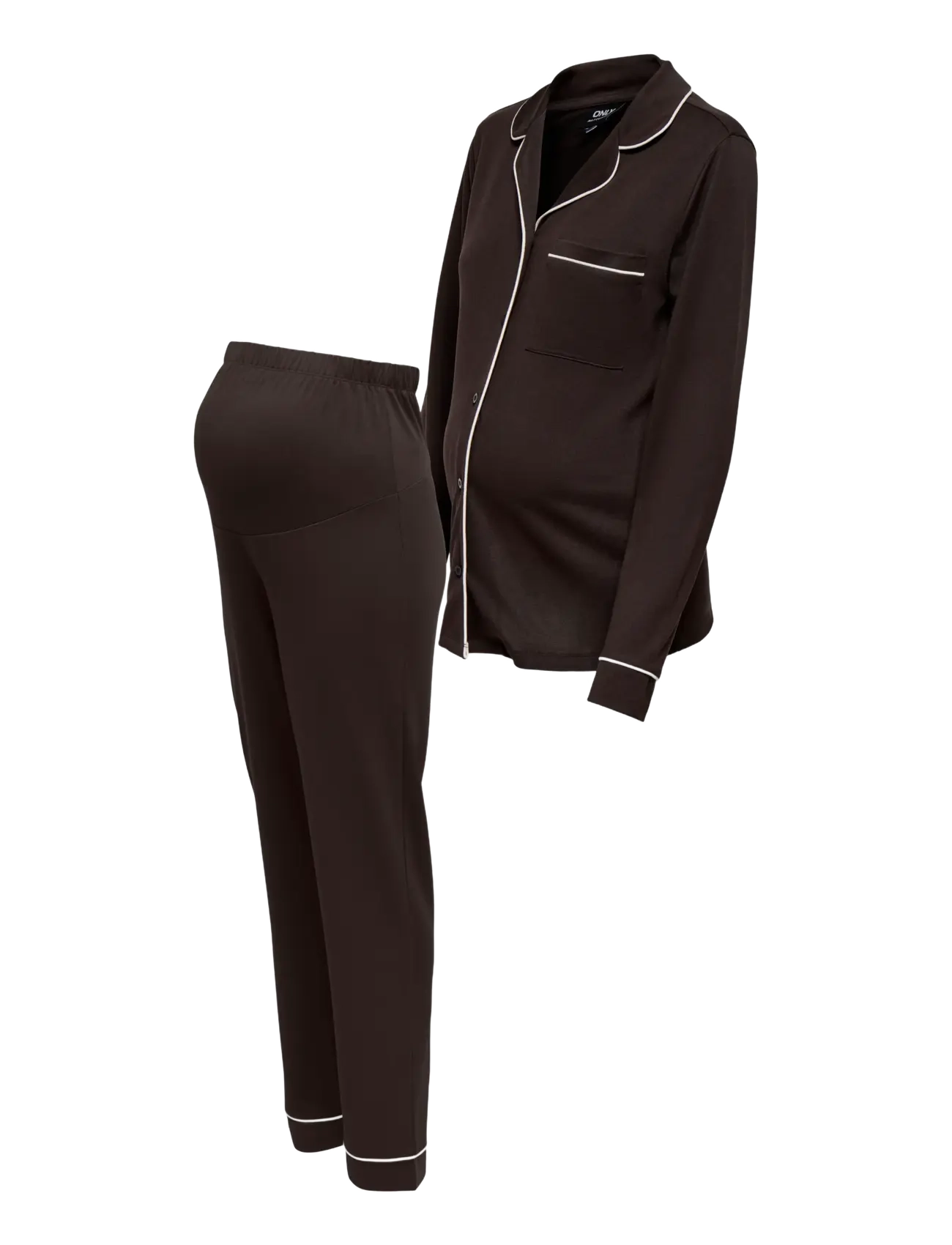 Only Maternity - OLMHANNA LS PIPING SHIRT/HW PANT SET JR - kodu- ja ööriided - chocolate plum - 2