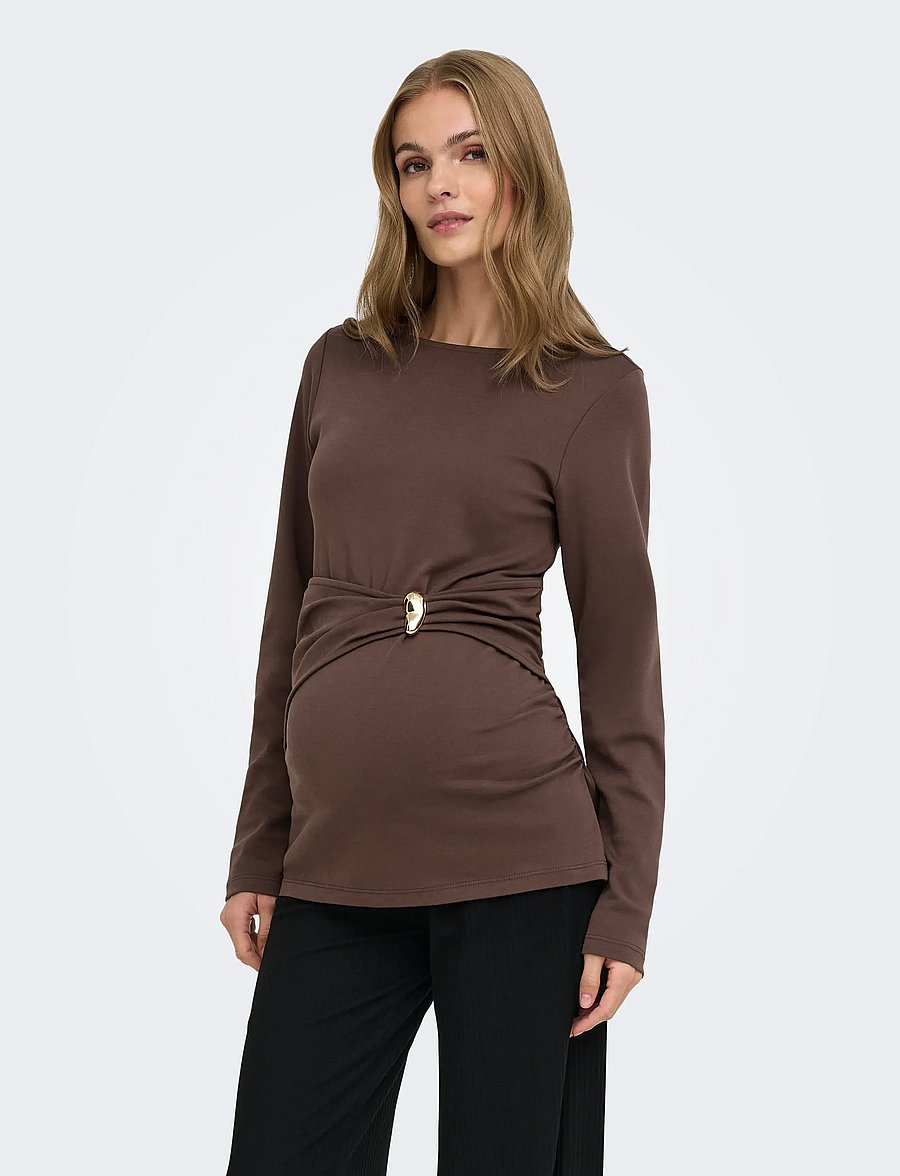 Only Maternity - OLMEVALYN L/S BOATNECK TOP JRS - long-sleeved tops - chocolate martini - 0