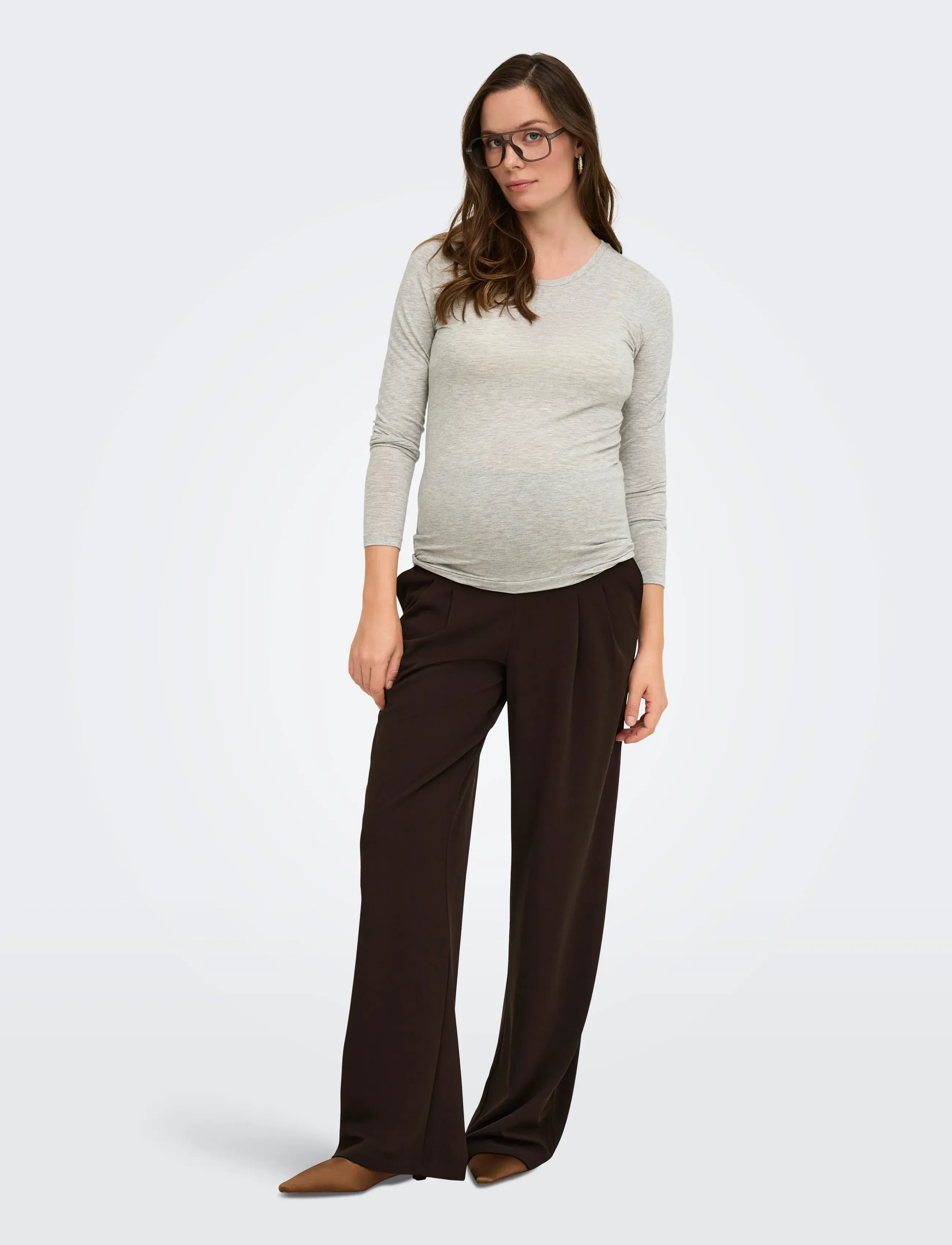 Only Maternity - OLMBANG WIDE O/B PANT JRS - bottoms - coffee bean - 5