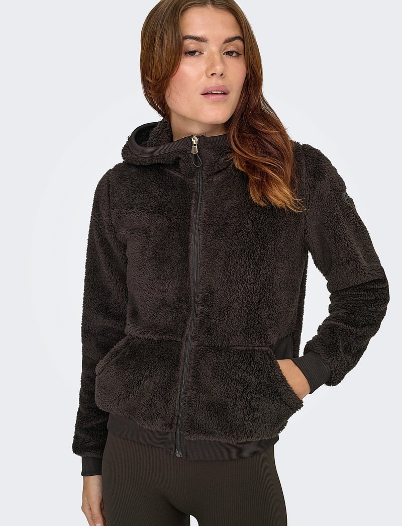 Only Play - ONPFLUFFY HOOD FZ LS JCK - huvtröjor - chocolate torte - 0