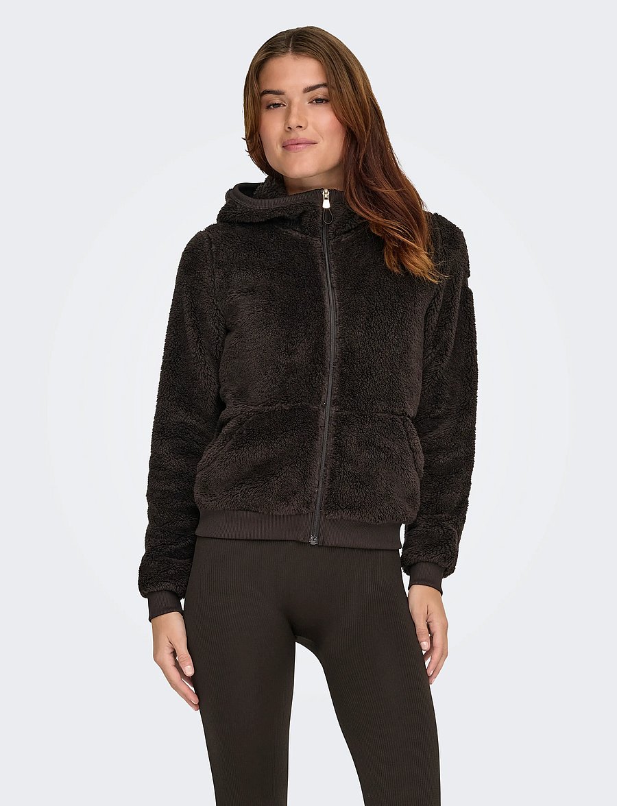 Only Play - ONPFLUFFY HOOD FZ LS JCK NOOS - huvtröjor - chocolate torte - 0