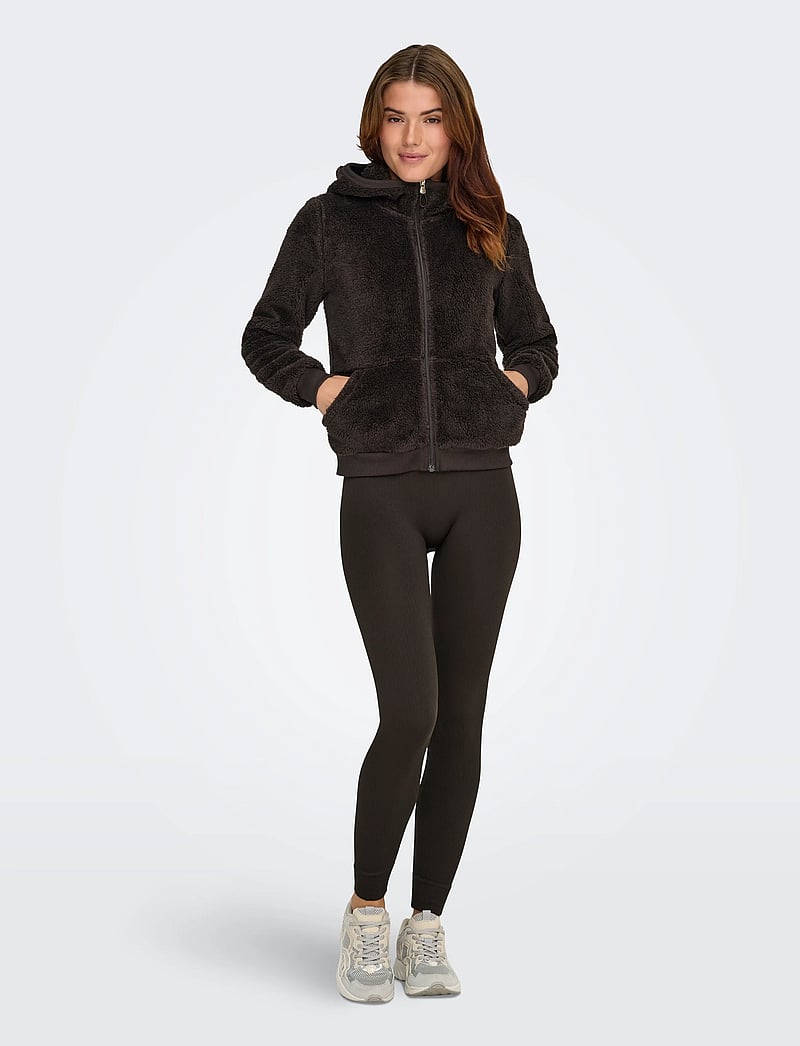 Only Play - ONPFLUFFY HOOD FZ LS JCK - huvtröjor - chocolate torte - 3