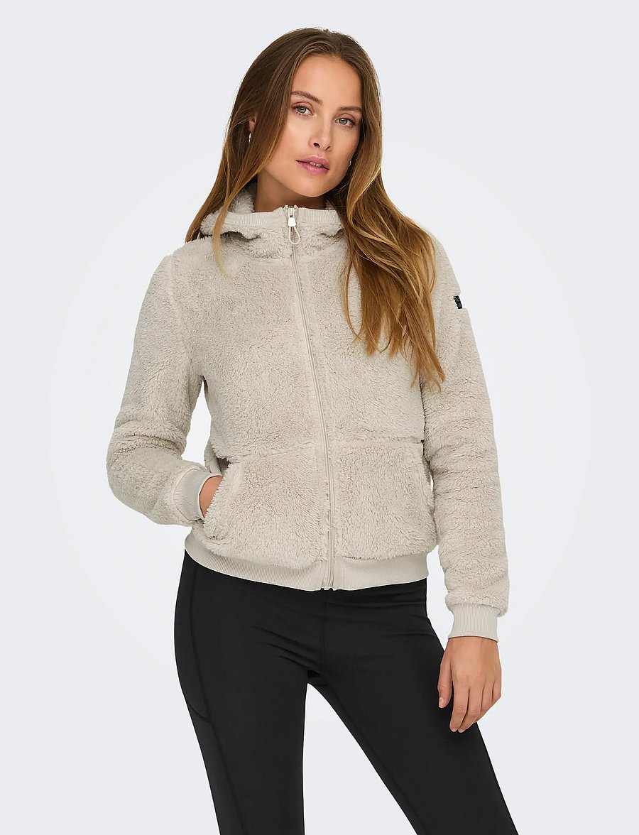Only Play - ONPFLUFFY HOOD FZ LS JCK NOOS - sweatshirts - pumice stone - 0