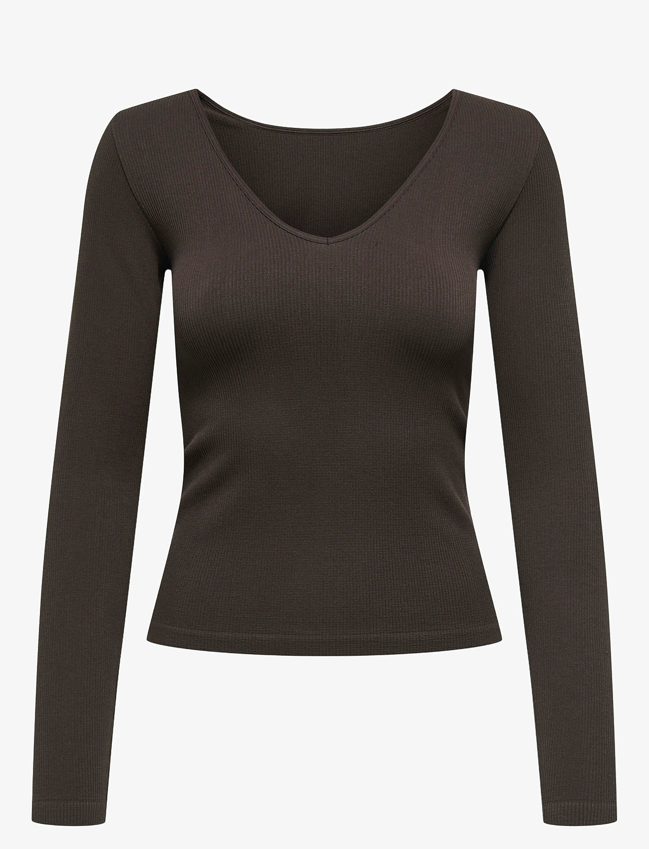 Only Play - ONPJAIA LIFE VN LS 2-WAY SHORT SEAM TOP - langærmede t-shirts - chocolate torte - 0
