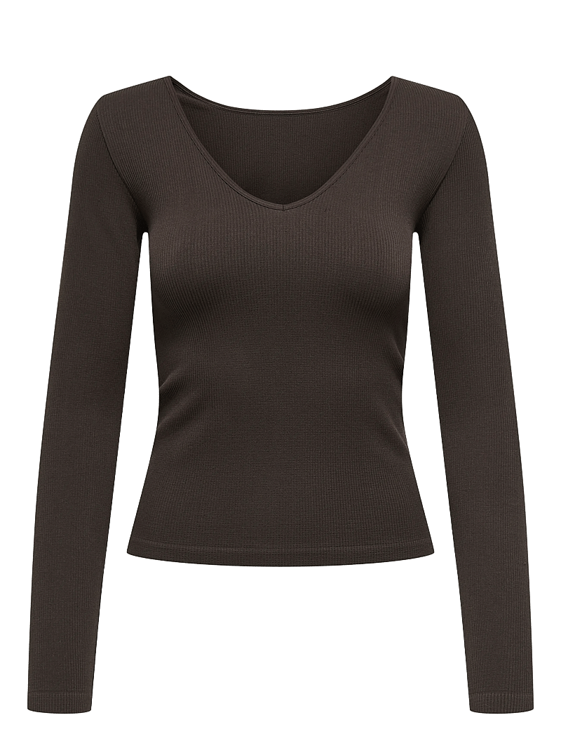 Only Play - ONPJAIA LIFE VN LS 2-WAY SHORT SEAM TOP - långärmade tröjor - chocolate torte - 0