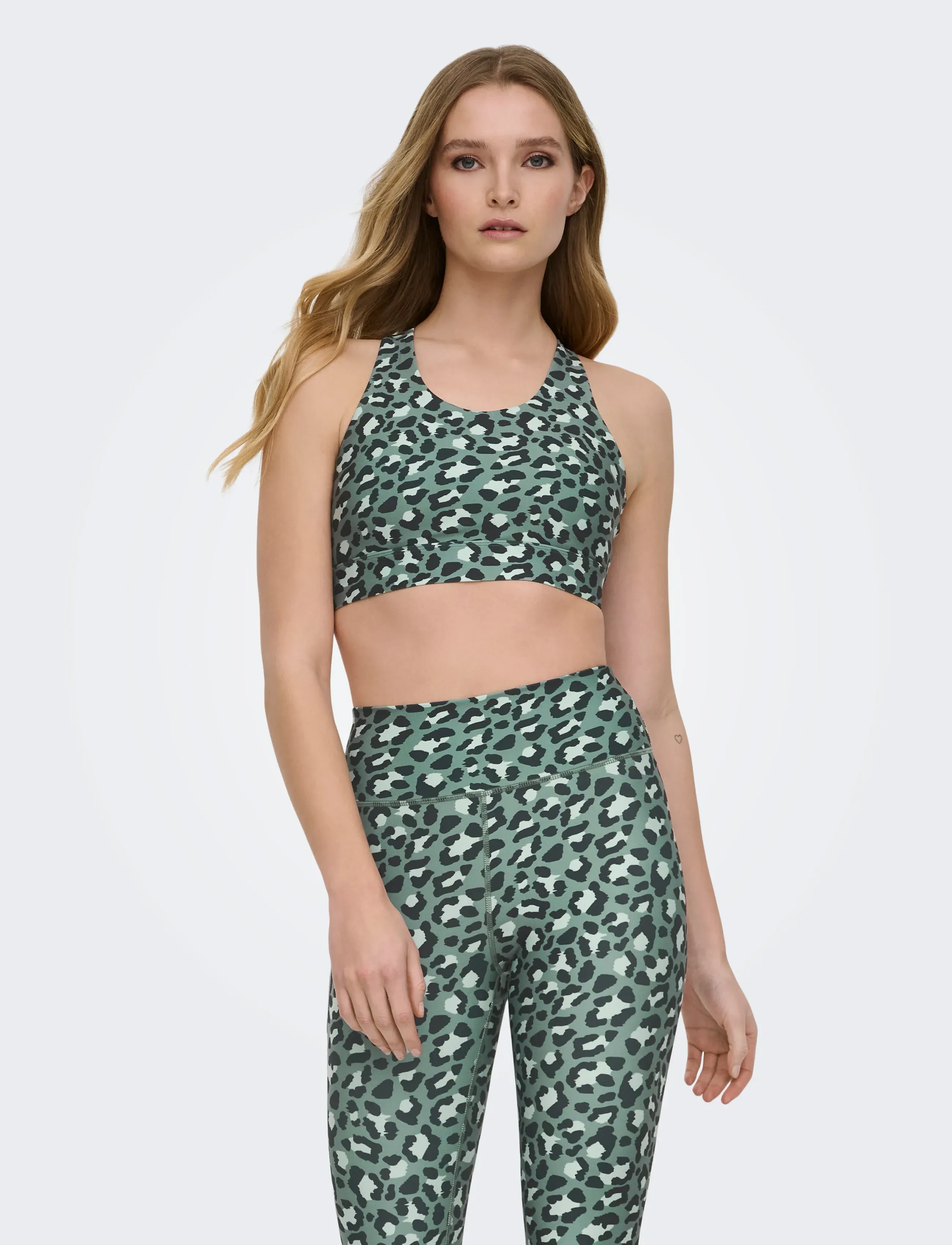 Only Play Onpmille-2 Aop Sports Bra, Kvinder, Leopard Print Sports BH, Grøn, Str: XL
