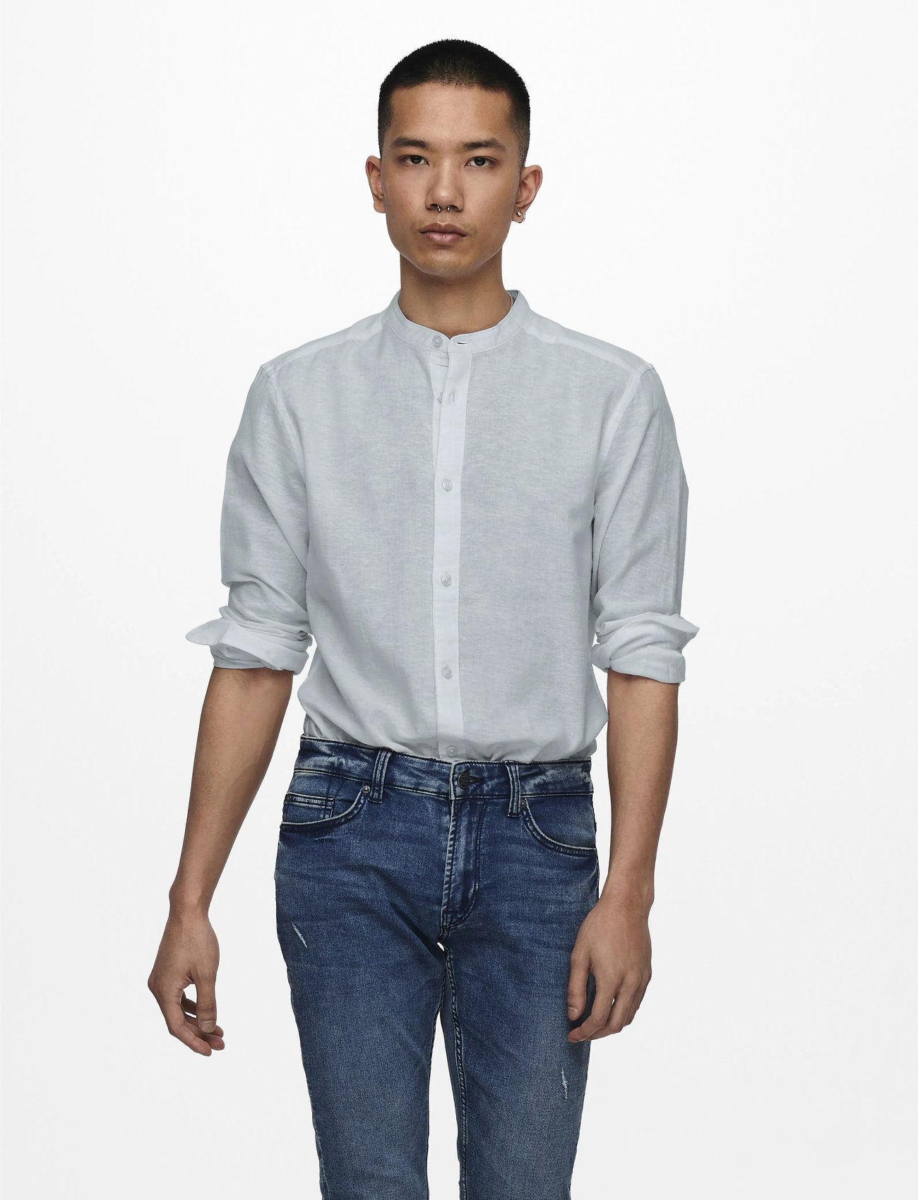 ONLY & SONS Onscaiden Life Ls Linen Blend Mao Noos - Navy - XS 2