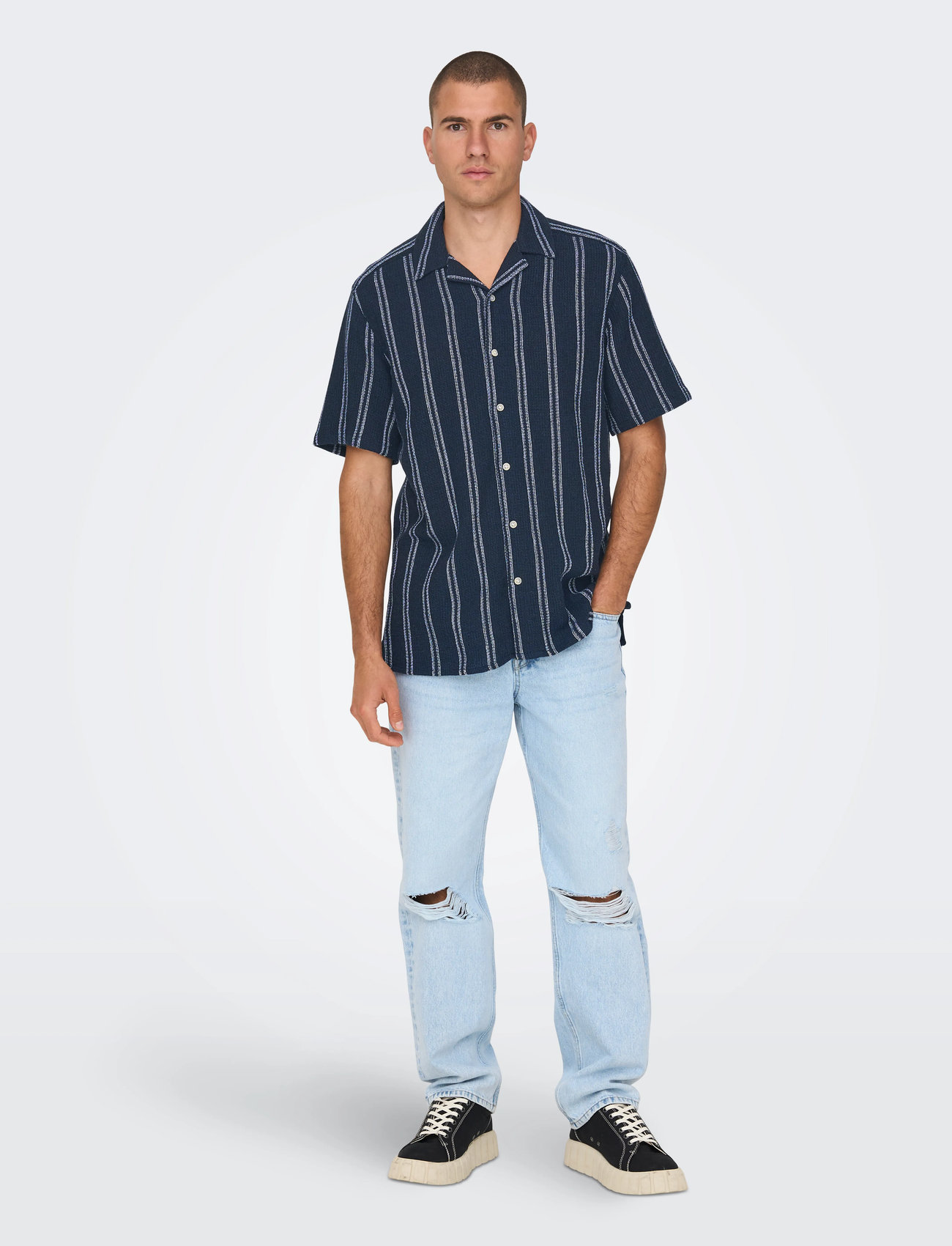 ONLY & SONS Onstrev Life Reg Stripe Ss Shirt Noos - - XS 2