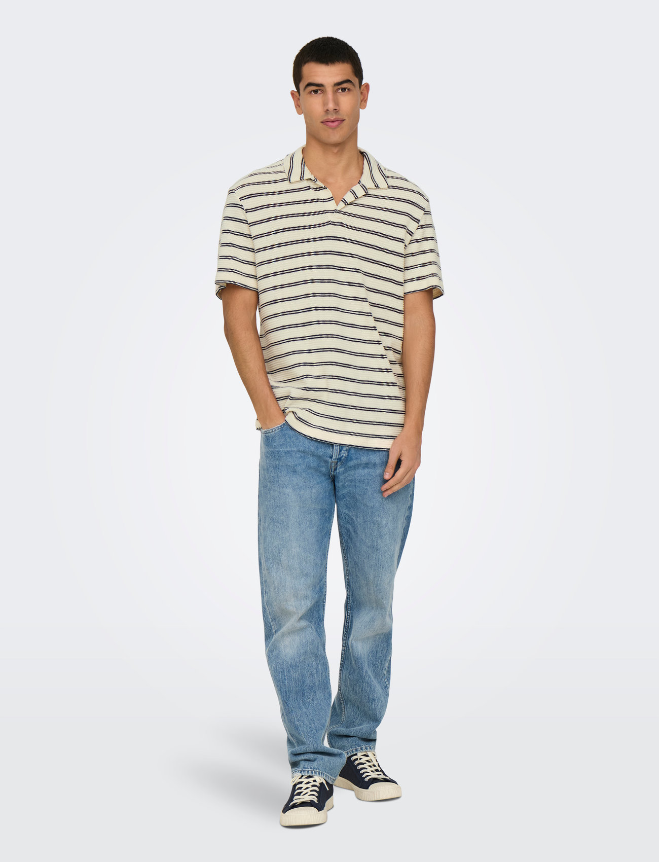 ONLY & SONS Onsian Reg Stripe Struct Ss Resort Polo - - XS 1