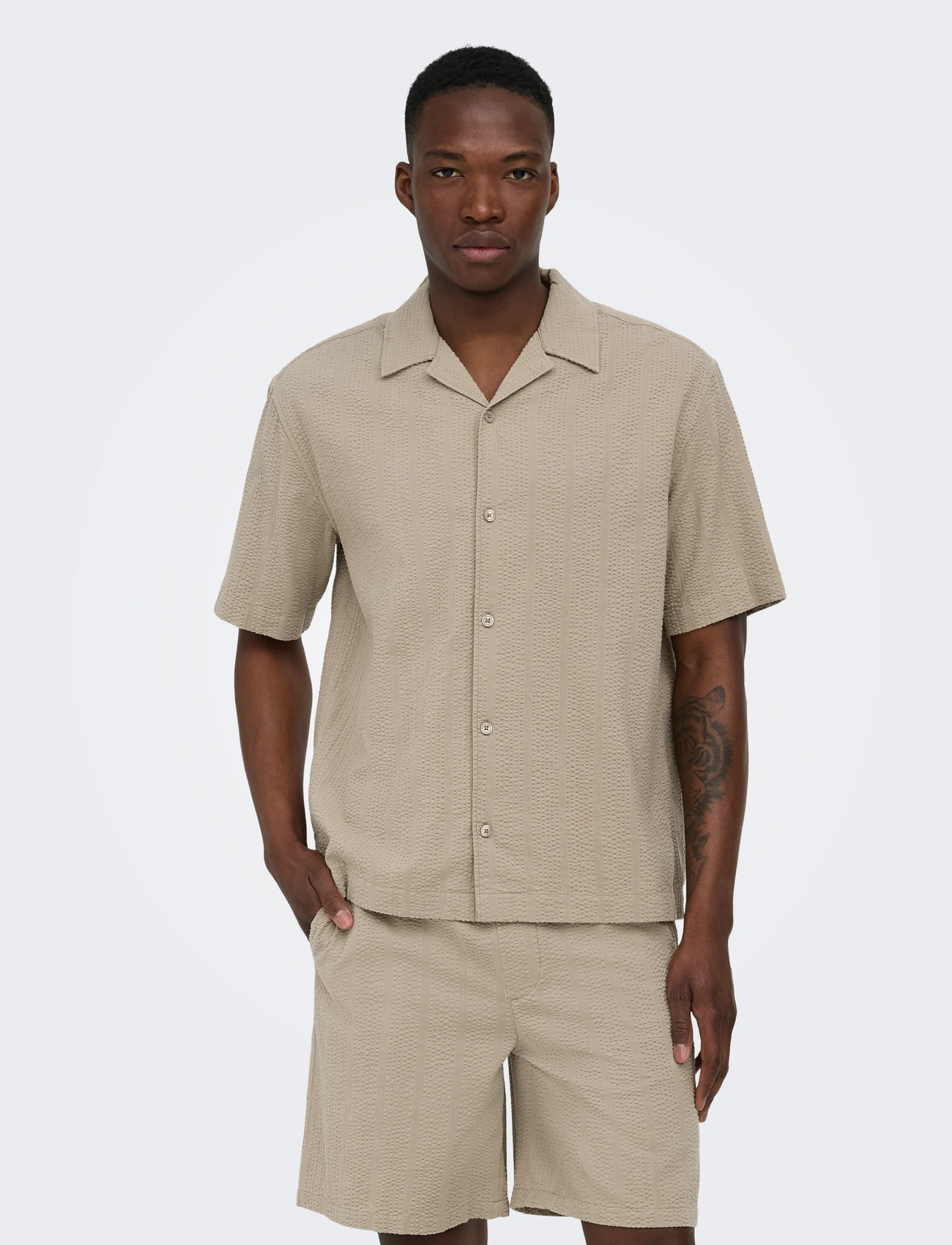 ONLY & SONS Onscruz Rlx Seersucker Resort Ss Shirt - Beige - XS 2
