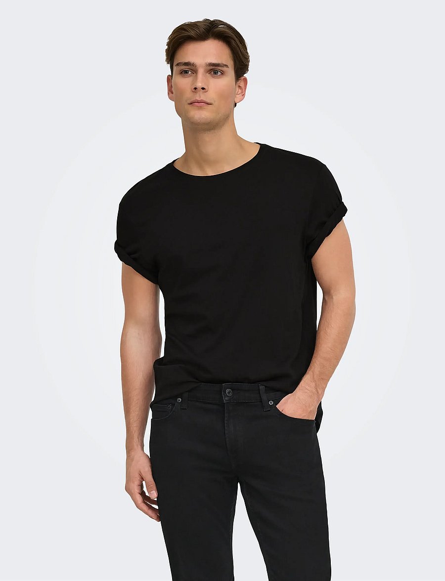 ONLY & SONS - ONSMATT LONGY SS TEE NOOS - lühikeste varrukatega t-särgid - black - 0