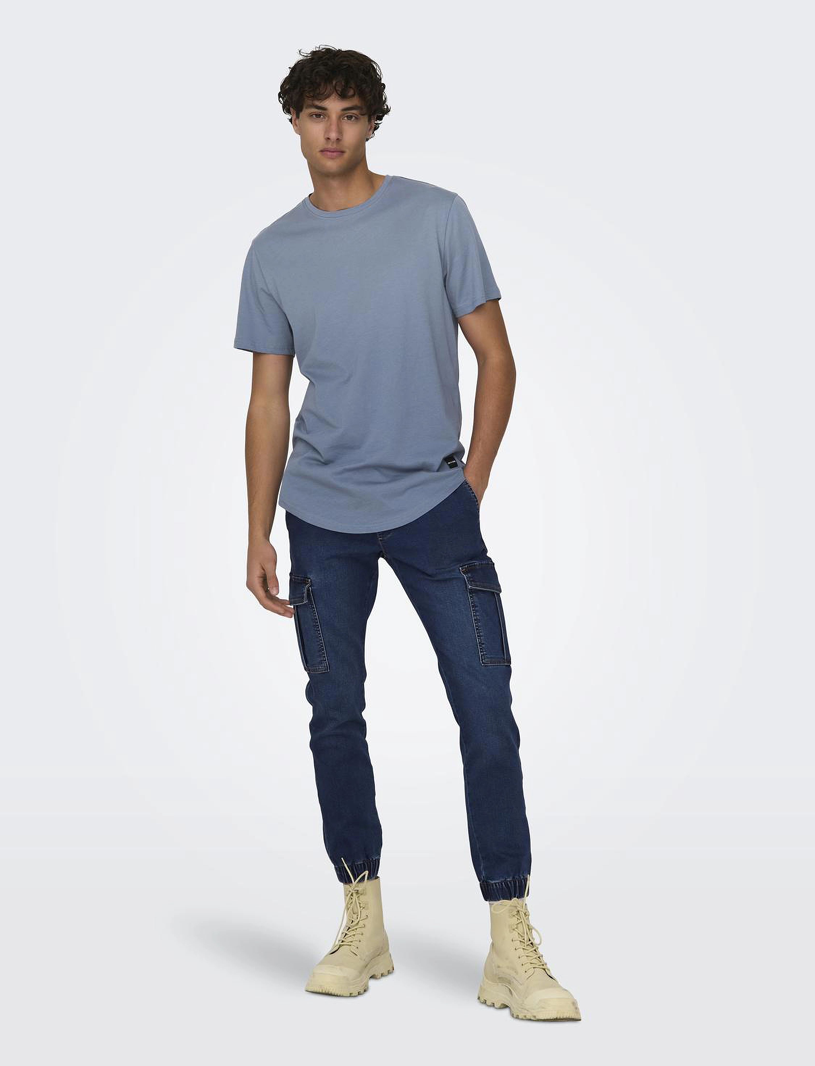 ONLY & SONS - ONSMATT LONGY SS TEE NOOS - stutterma bolir - flint stone - 5
