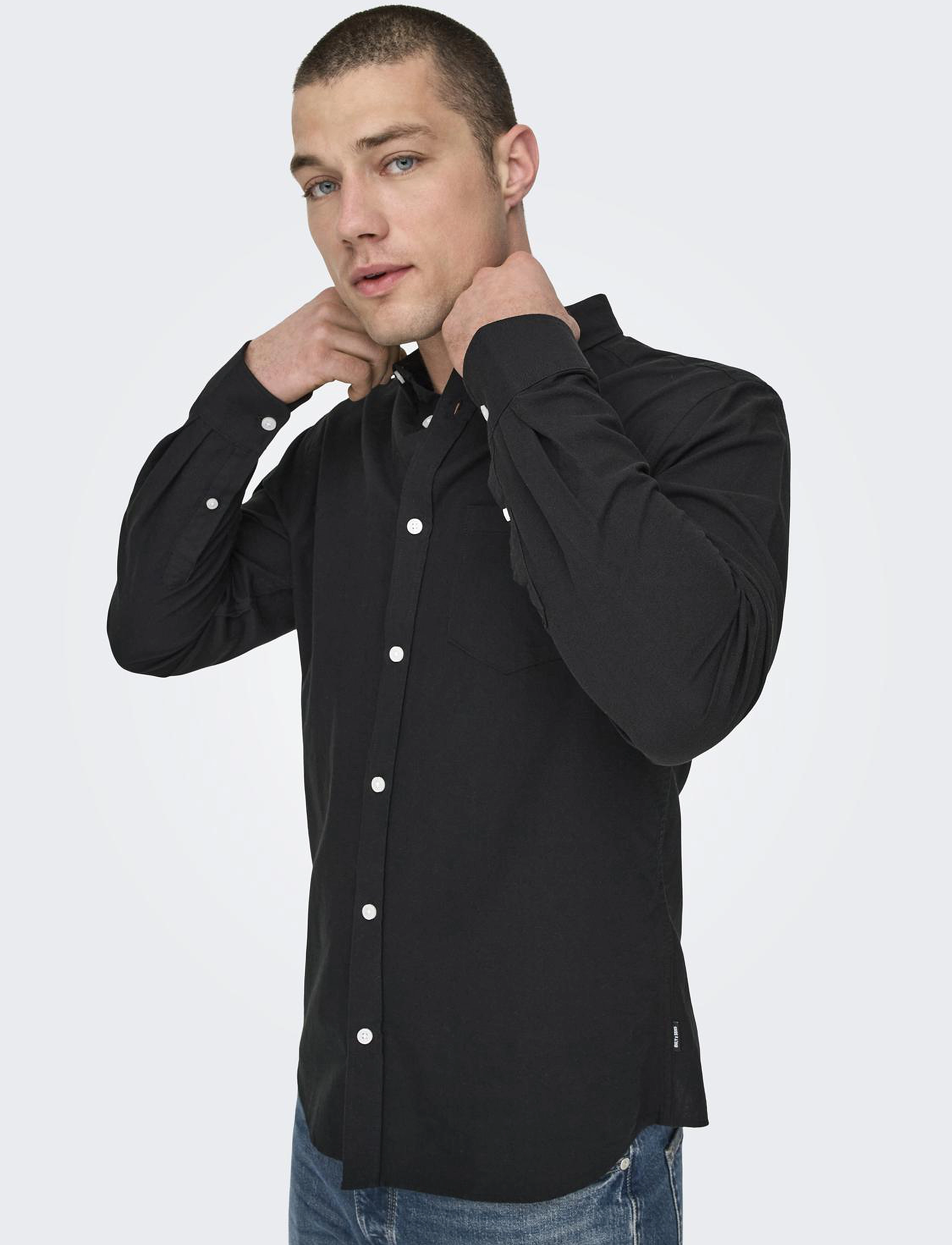 ONLY & SONS - ONSALVARO SLIM LS OXFORD SHIRT NOOS FRML - laveste priser - black - 4
