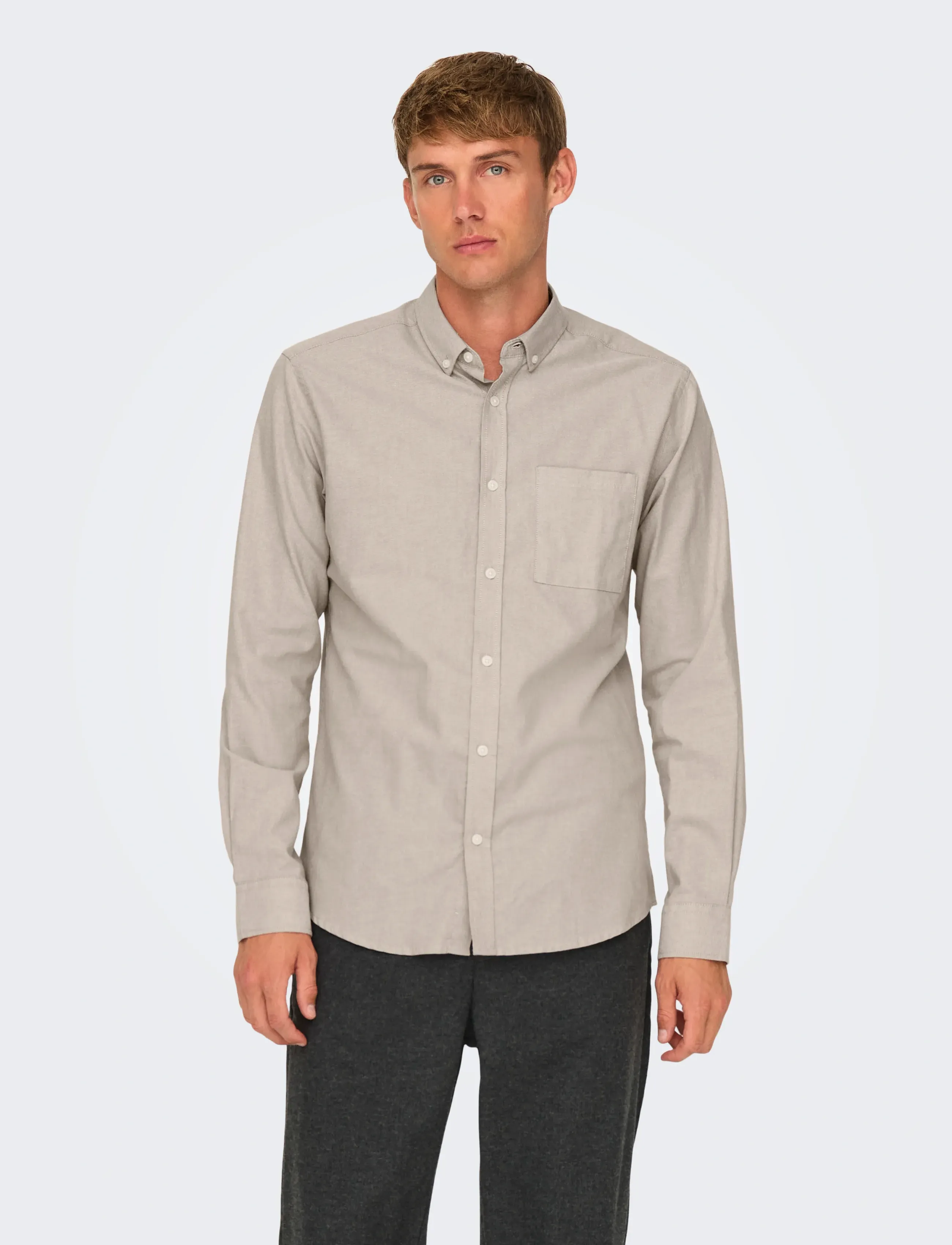 ONLY & SONS ONSALVARO SLIM LS OXFORD SHIRT NOOS FRML - Looks for less - CHINCHILLA / beige