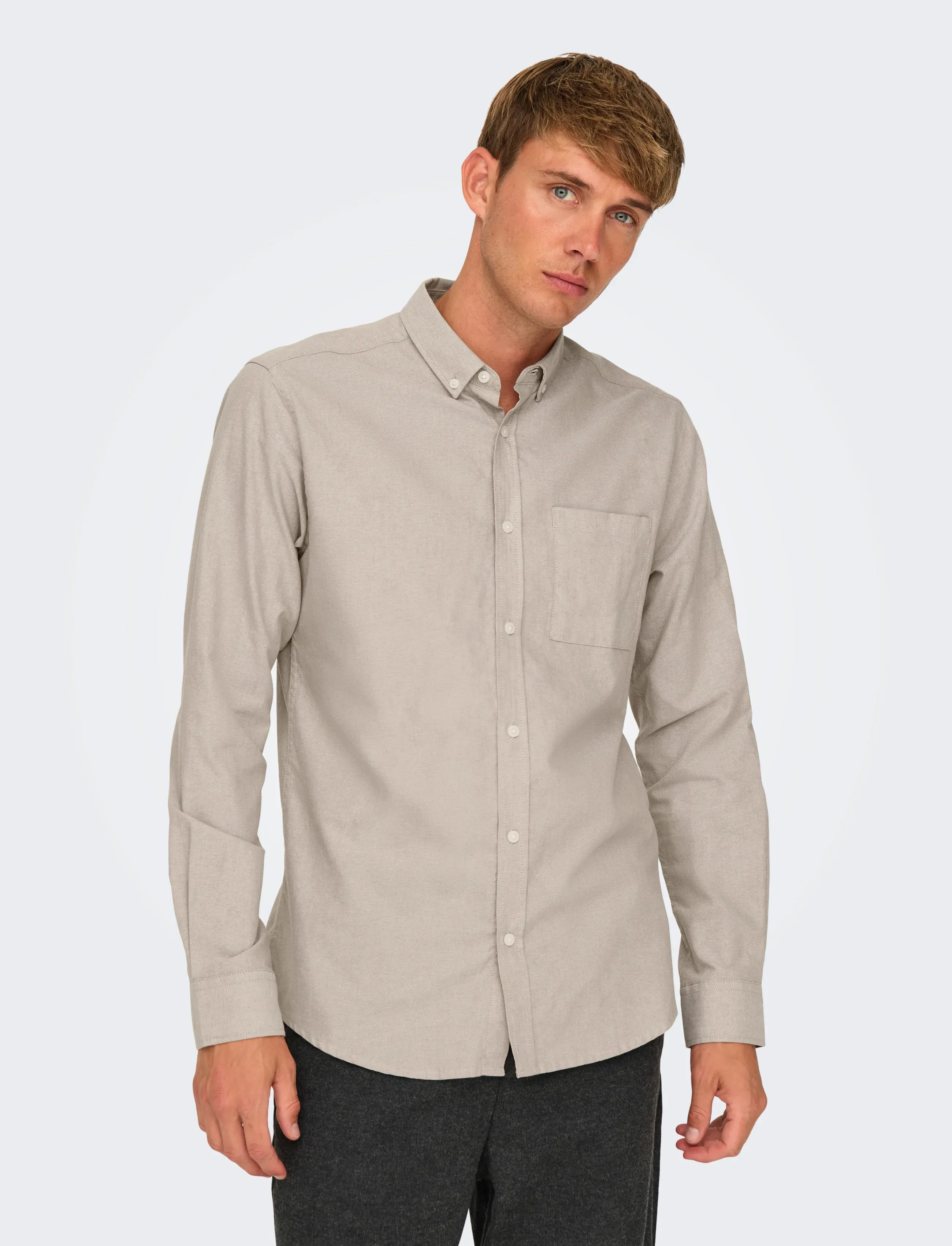 ONLY & SONS - ONSALVARO SLIM LS OXFORD SHIRT NOOS FRML - oxford-skjorter - chinchilla - 4