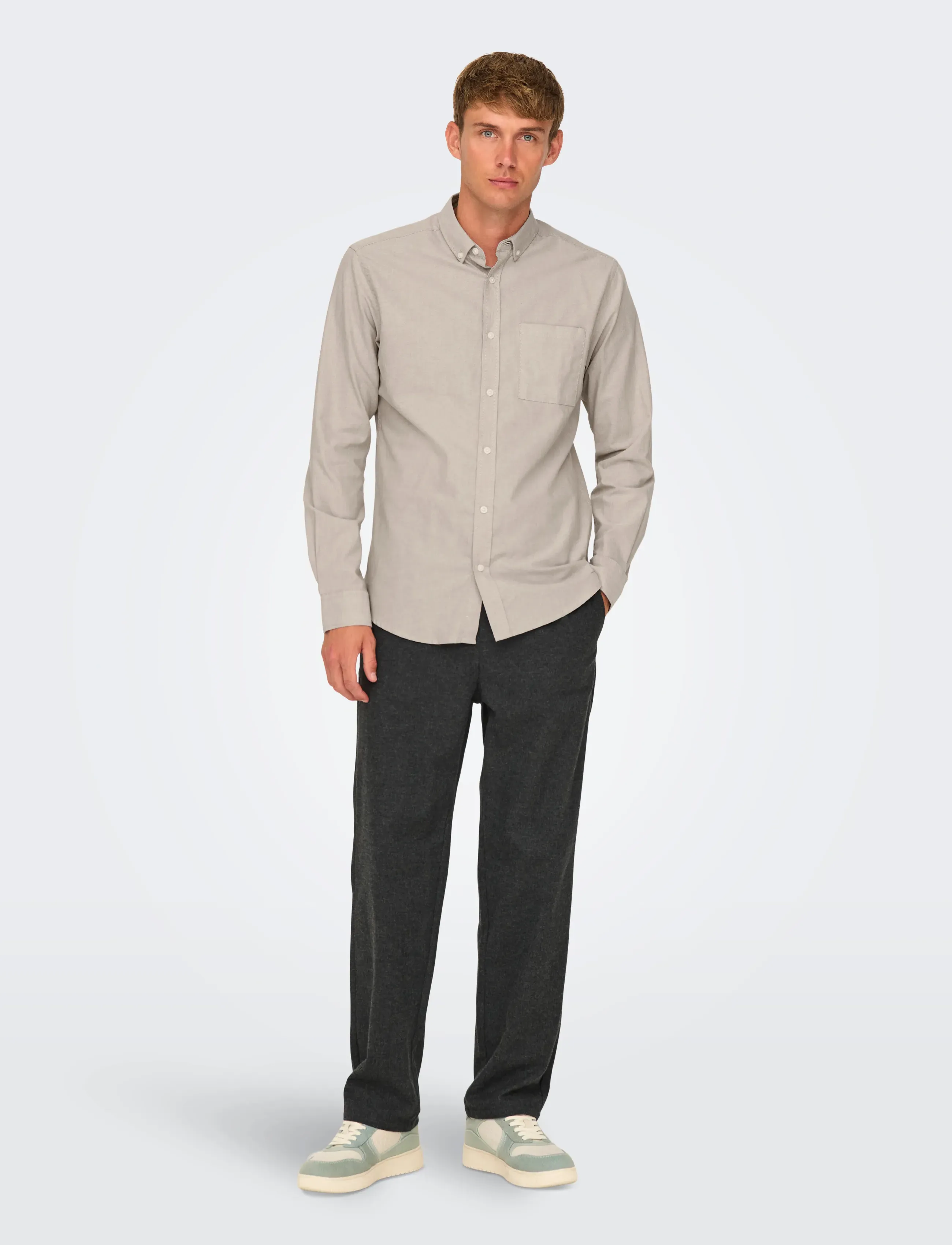 ONLY & SONS - ONSALVARO SLIM LS OXFORD SHIRT NOOS FRML - oxford-skjorter - chinchilla - 5