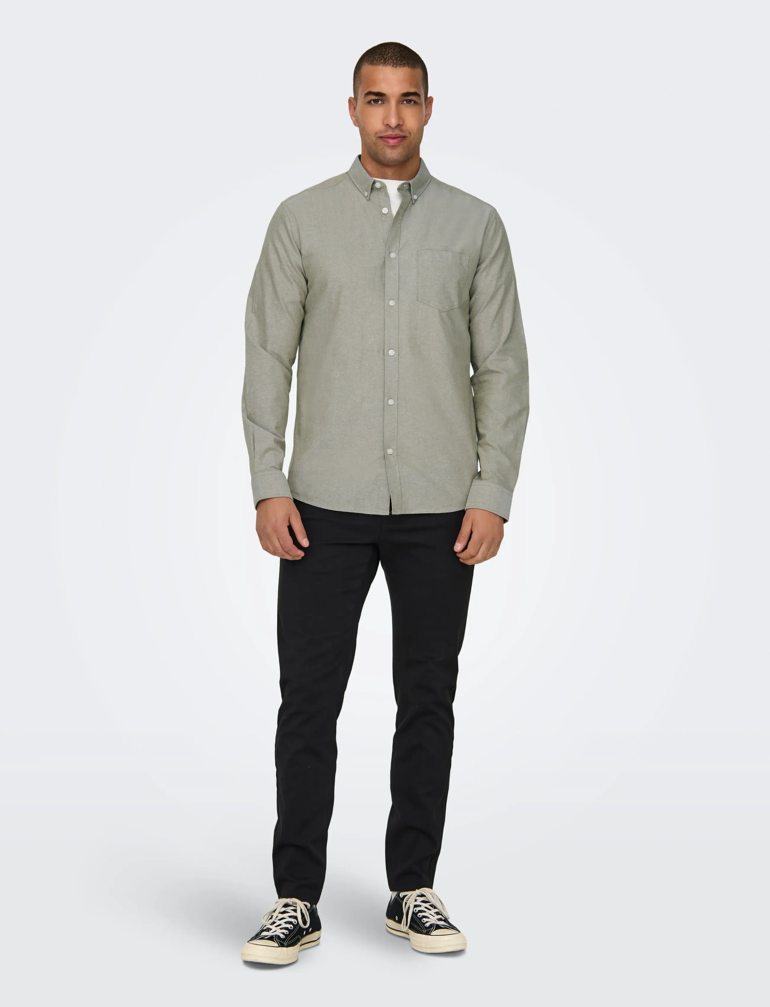 ONLY & SONS - ONSALVARO SLIM LS OXFORD SHIRT NOOS FRML - laveste priser - olive drab - 4