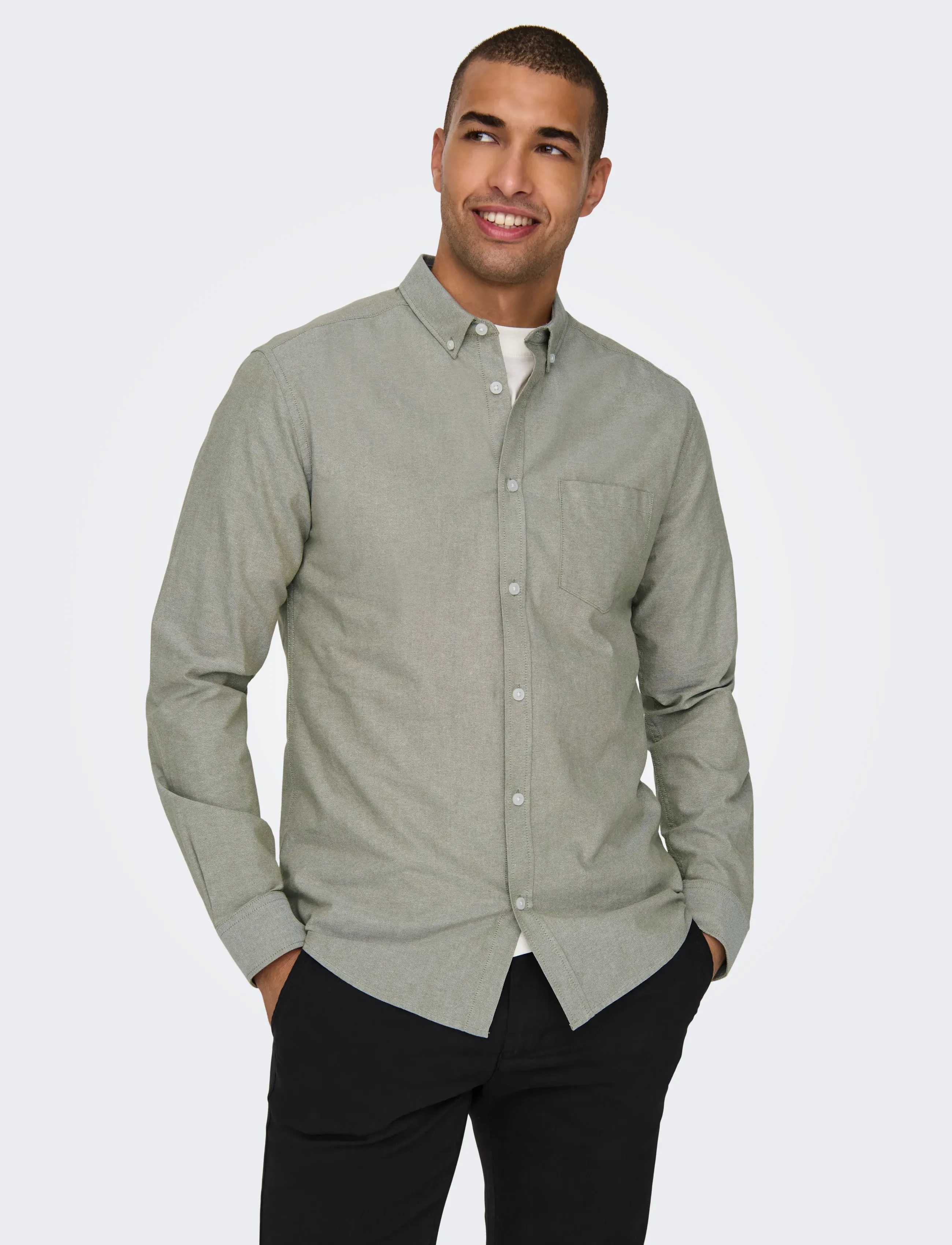 ONLY & SONS - ONSALVARO SLIM LS OXFORD SHIRT NOOS FRML - laveste priser - olive drab - 5