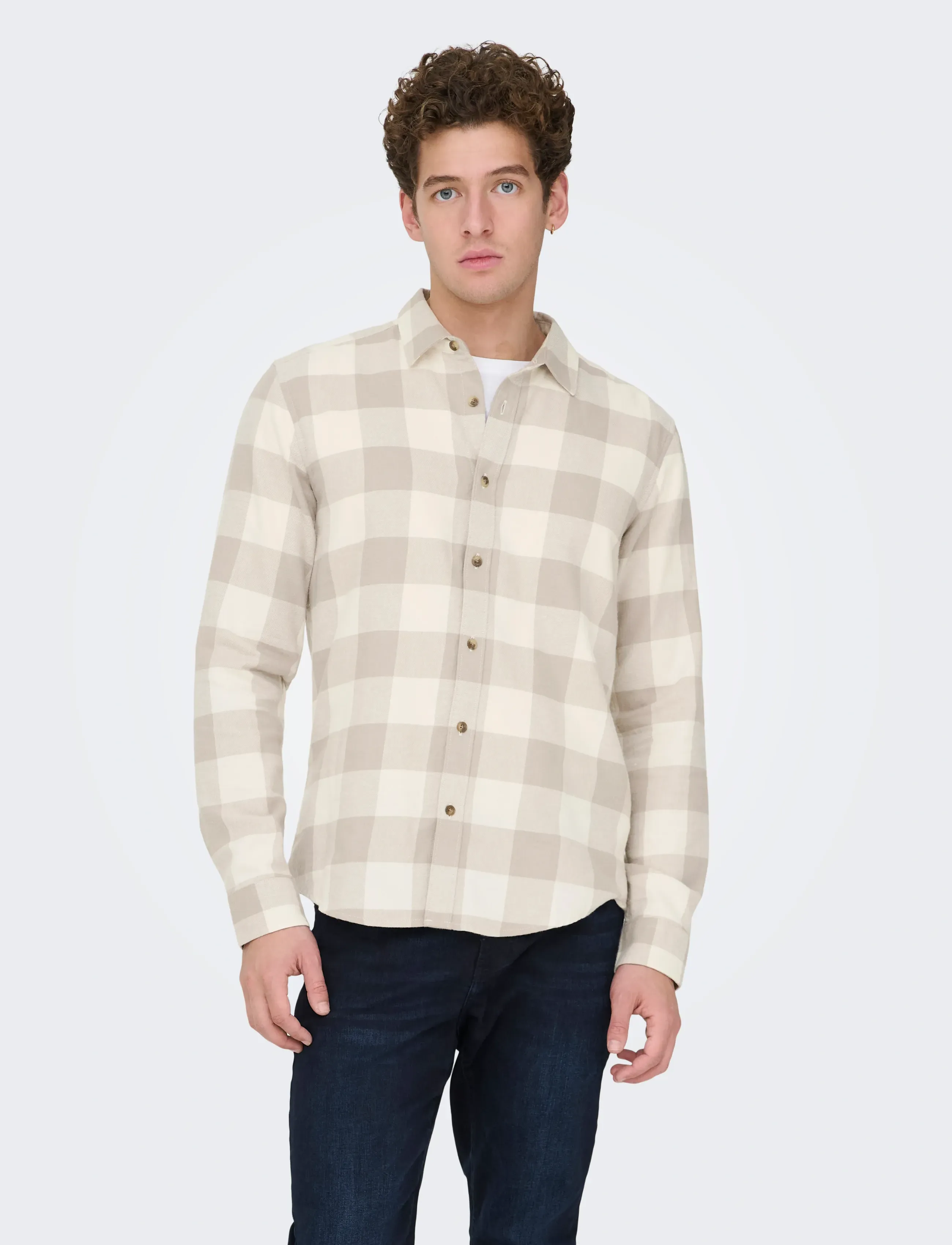 ONLY & SONS ONSGUDMUND LS CHECKED SHIRT NOOS - Checkered shirts - ANTIQUE WHITE / beige