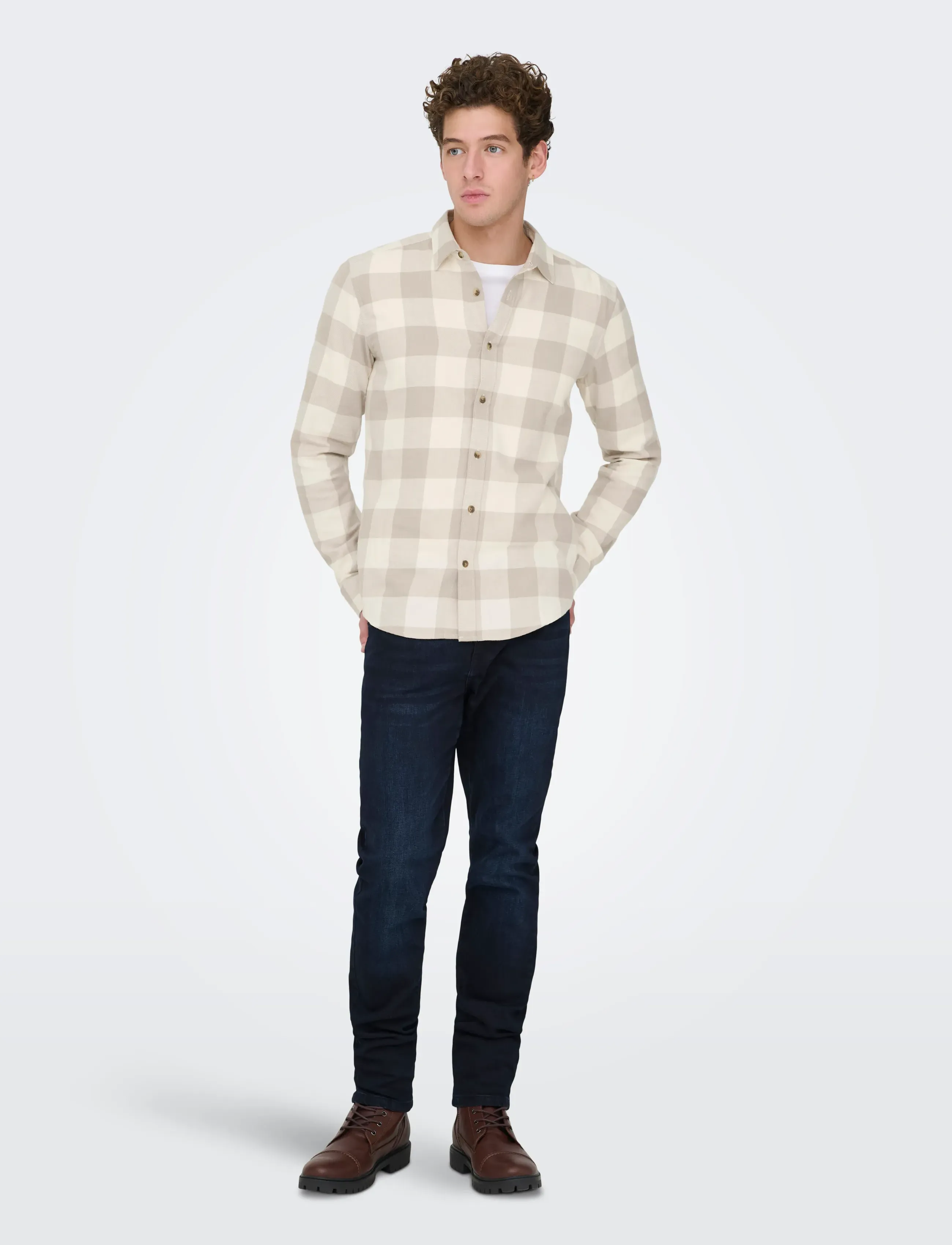 ONLY & SONS - ONSGUDMUND LS CHECKED SHIRT NOOS - ternede skjorter - antique white - 4